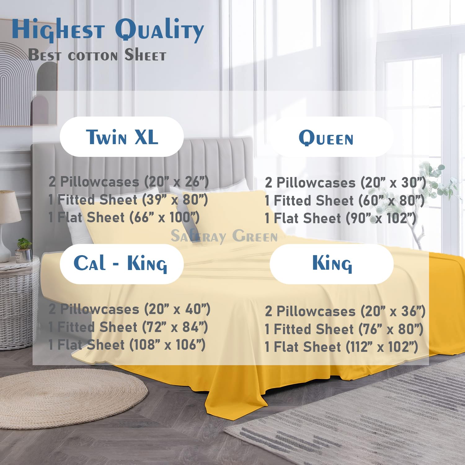 4Pc California King Size Sheet Set - 100% Organic Cotton, 800 Thread Count, Soft & Breathable Luxury Bed Sheets with 8-12