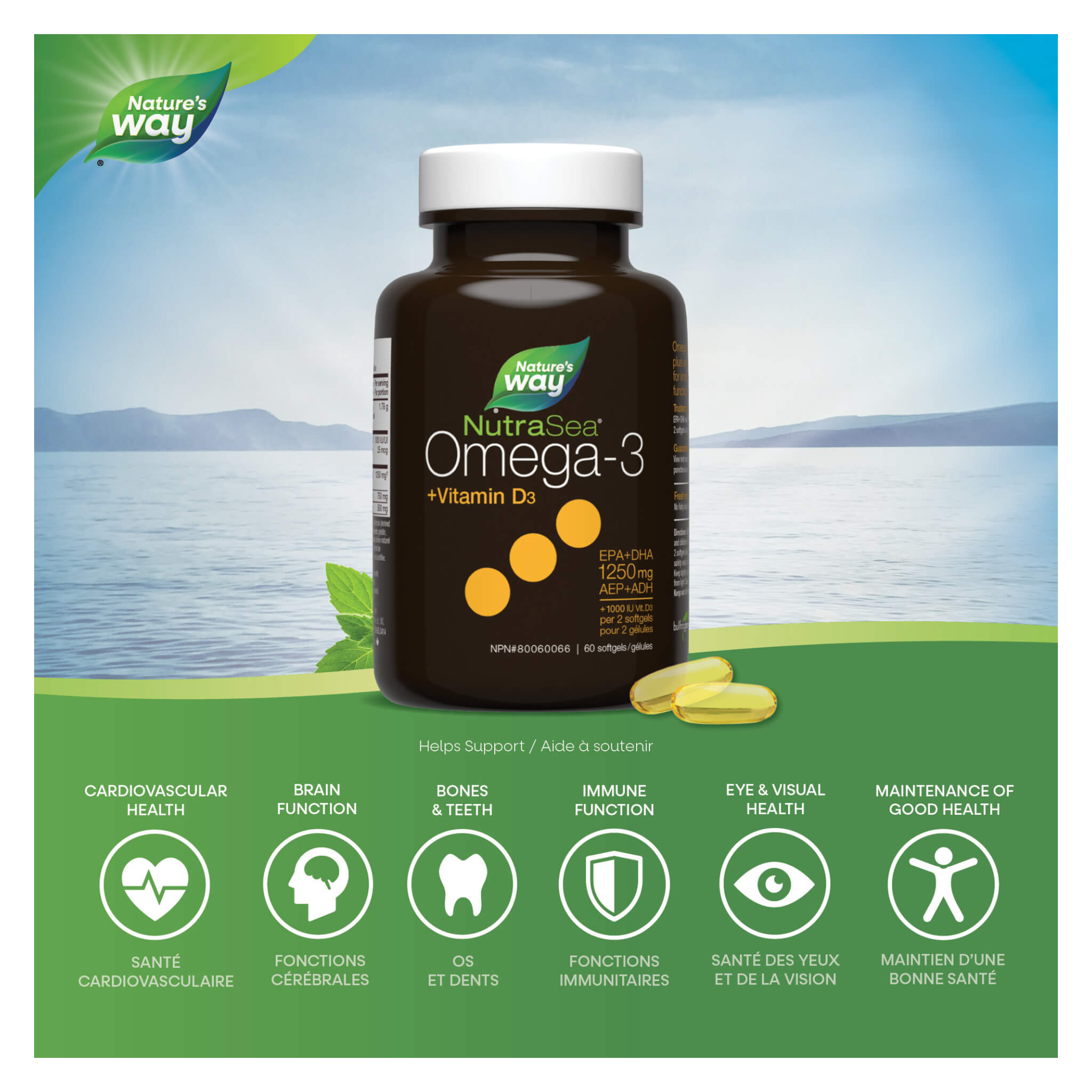 NutraSea +D Omega-3 Liquid Gels with Fresh Mint Flavor - High Potency Fish Oil Supplement for Heart, Brain & Joint Health - Supports Immunity & Cognitive Function - Great for Adults & Active Lifestyles