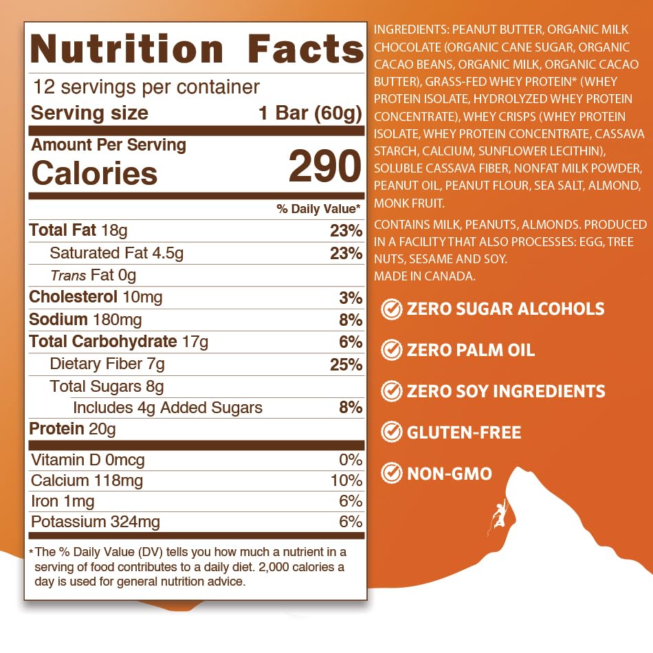 Grass-Fed Whey Protein Bars - Chocolate Peanut Butter Crunch - 20G Protein - Non-GMO, Gluten Free, Organic Milk Chocolate (12 Count) - Perfect for Post-Workout Recovery & Healthy Snacking On-The-Go
