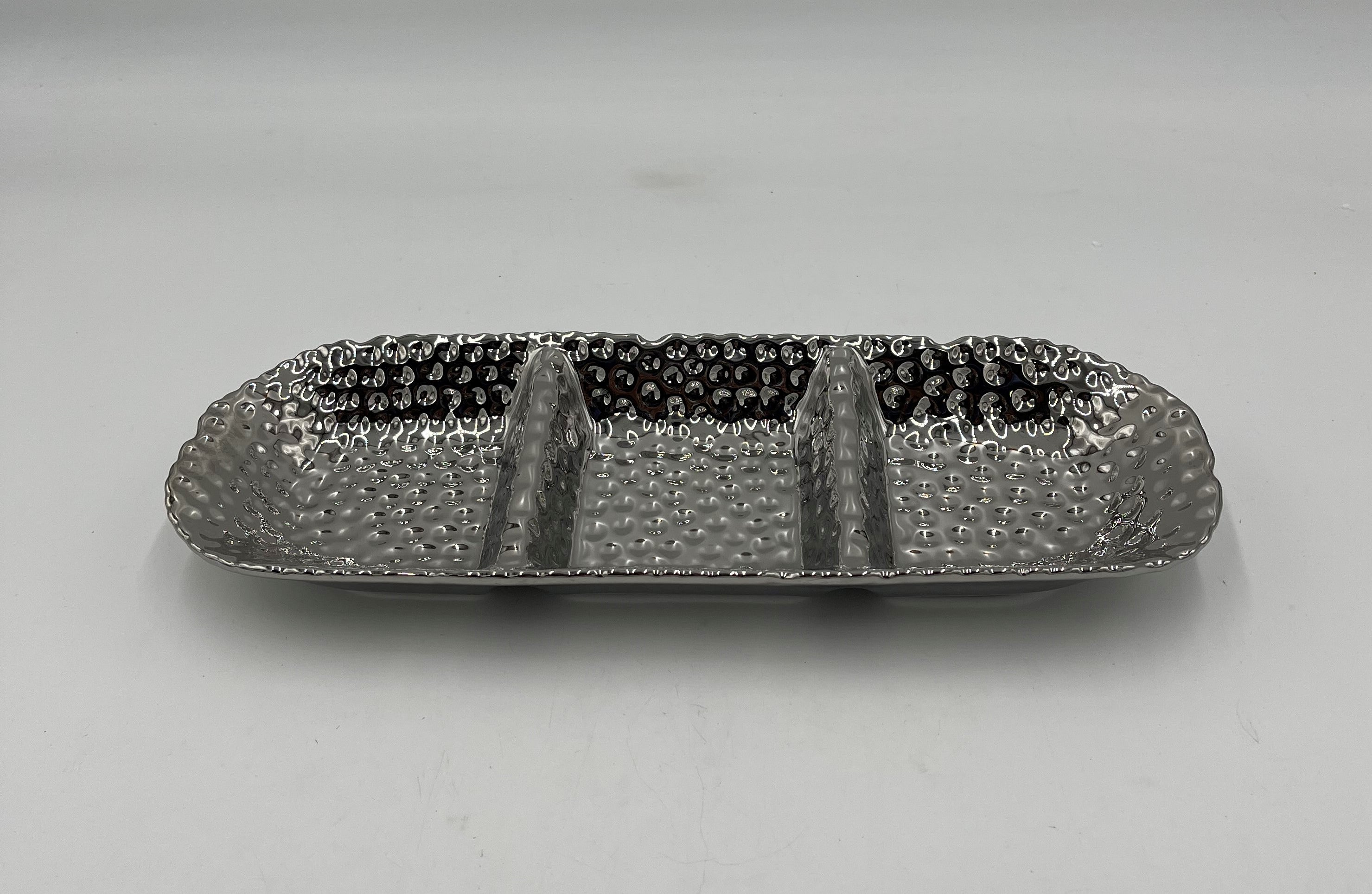 14x5 3 Sectional Silver Rectangular Plate - Elegant Serving Tray for Dinner Parties, Buffets & Home Decor