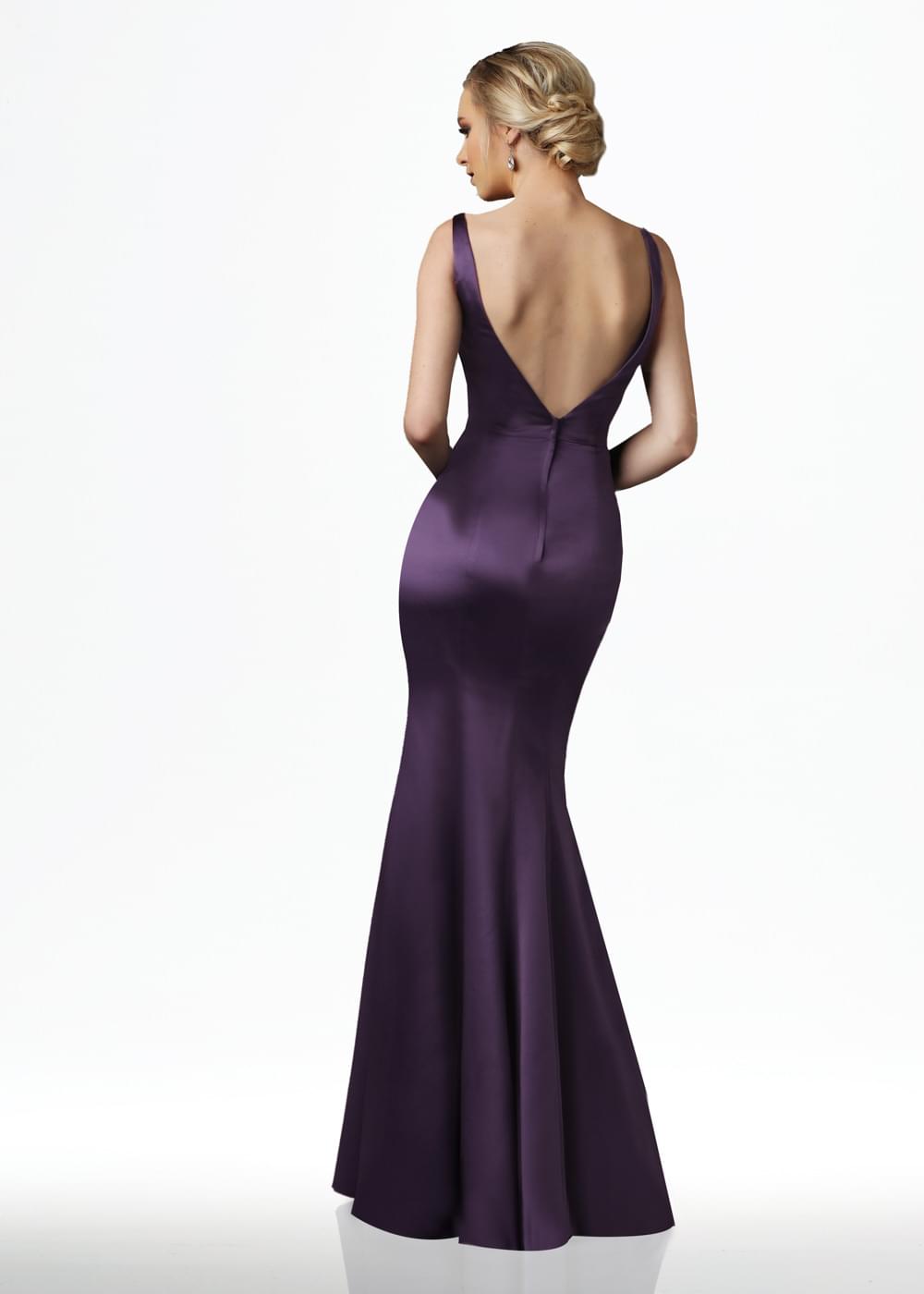 Elegant 80123 Fit and Flare Satin Bridesmaid Dress with Plunging V-Neckline - Perfect for Weddings, Formal Events & Special Occasions