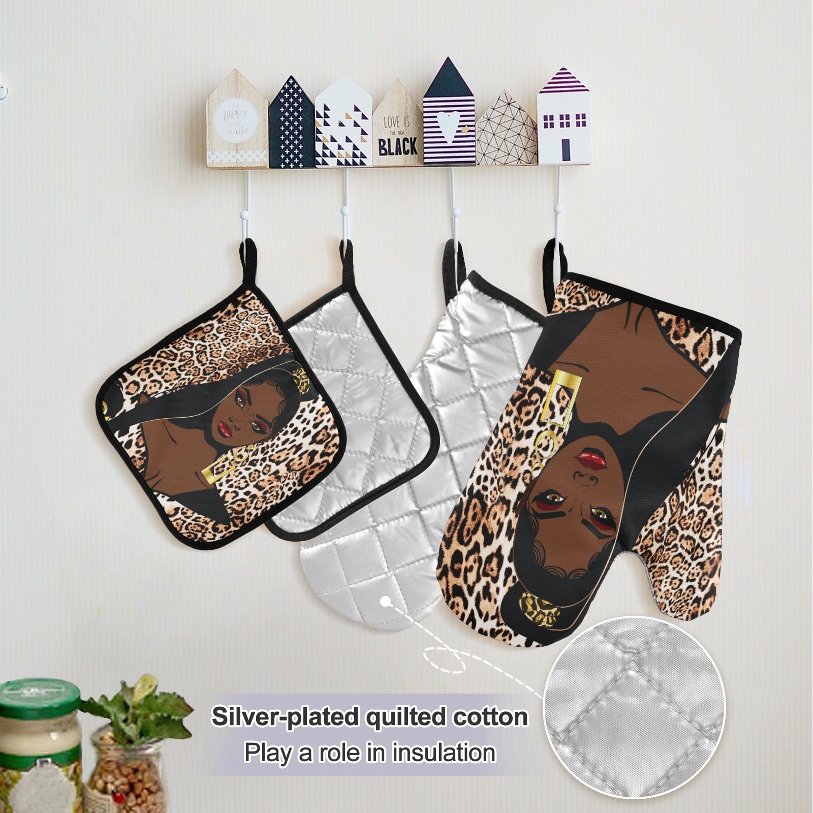 ALAZA Waterproof Apron with Pockets & Oven Mitts Set - Heat Resistant Kitchen Pot Holders & Cooking Linen Accessories for Baking, Grilling, and Home Cooking