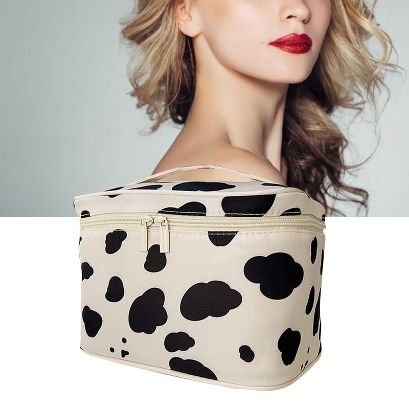 Travel Cosmetic Bag for Women - Large Capacity Waterproof Makeup Organizer with Cow Print Design | Perfect for Home, Vacation & Gym Essentials Storage