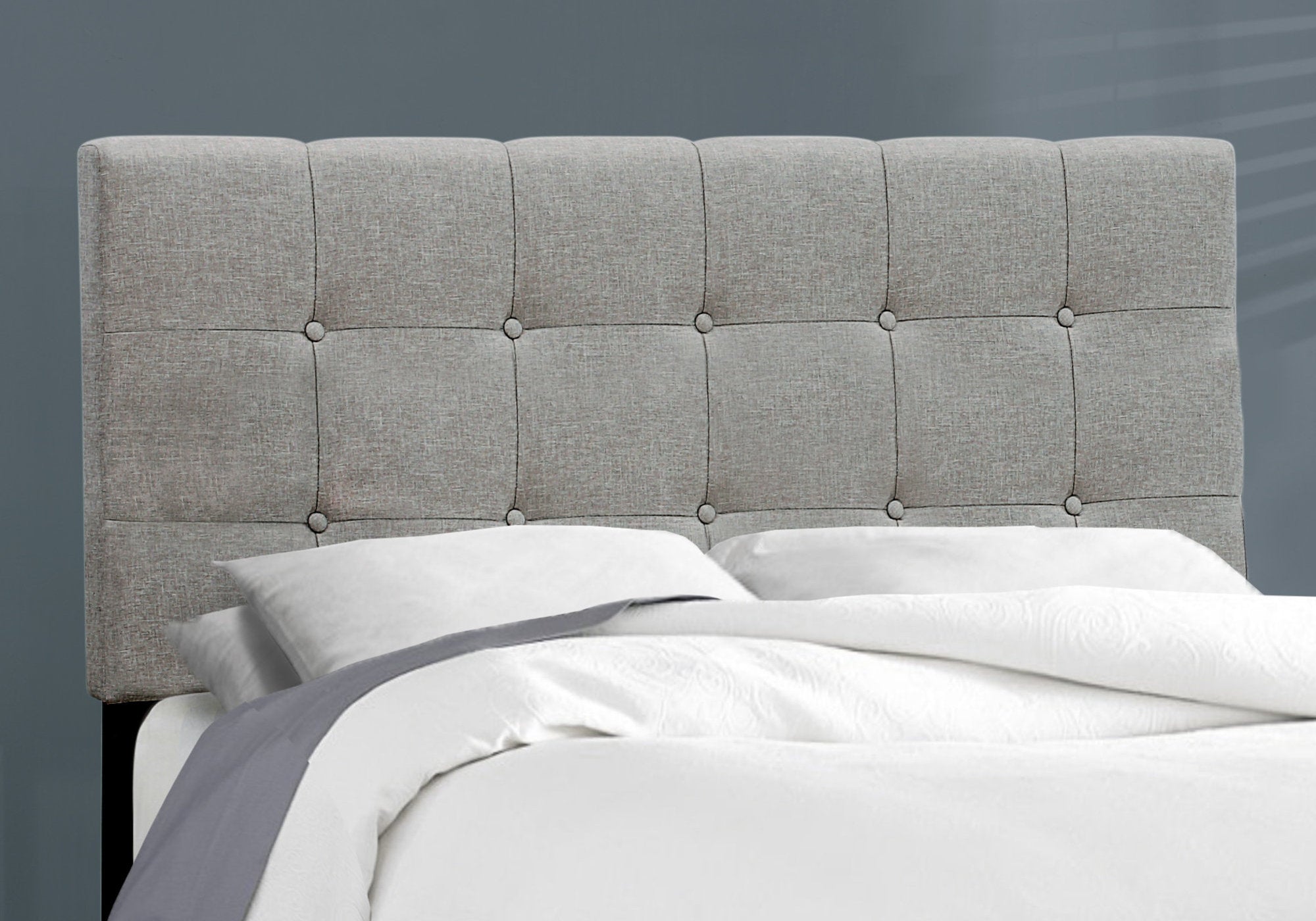 Full Size Bed Frame with Grey Linen Upholstery - Modern Platform Bed for Bedroom, Guest Room & Dorm