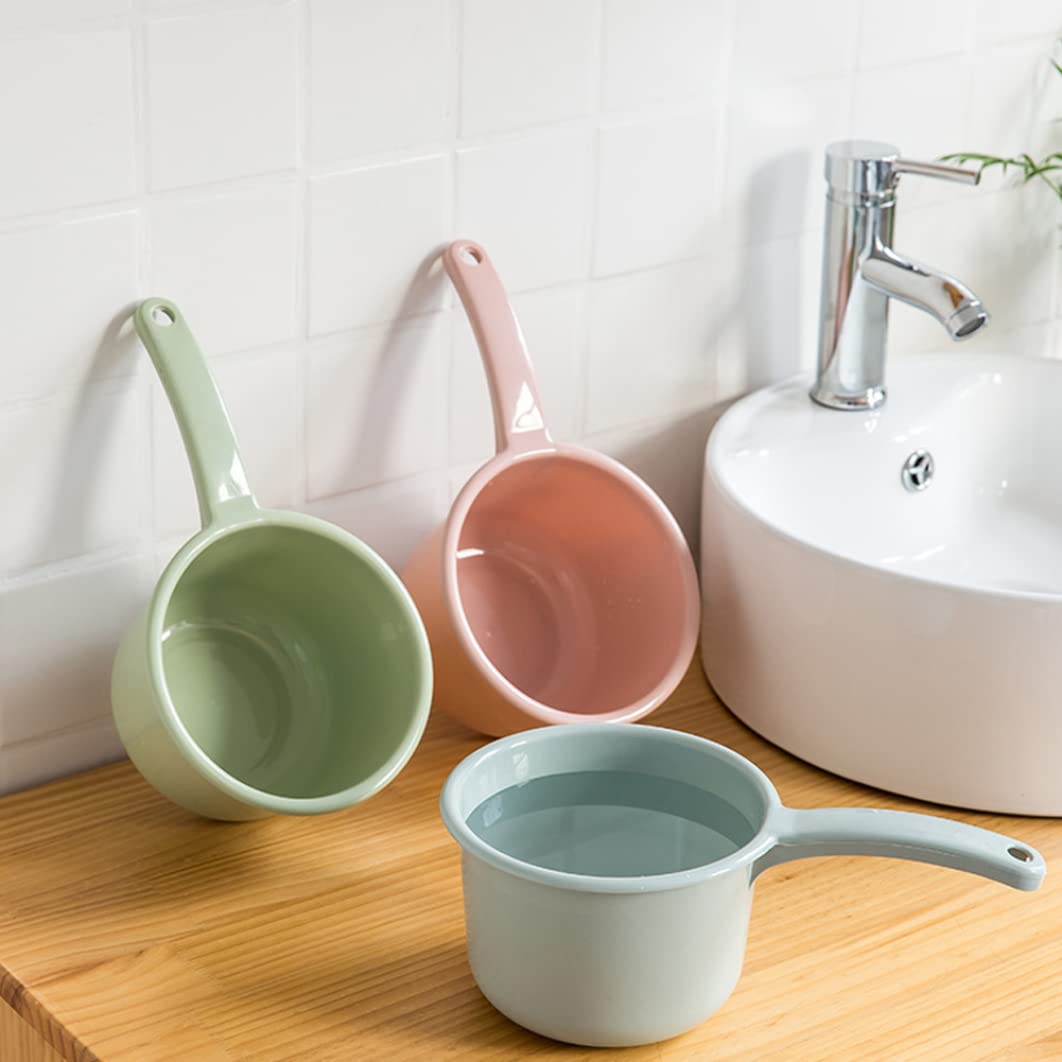 Thickened Plastic Water Ladle - 3-Piece Set (Pink, Blue, Green) for Bathing, Kitchen & Gardening | Durable Bath Spoon & Water Dipper for Shower, Cooking & Outdoor Use