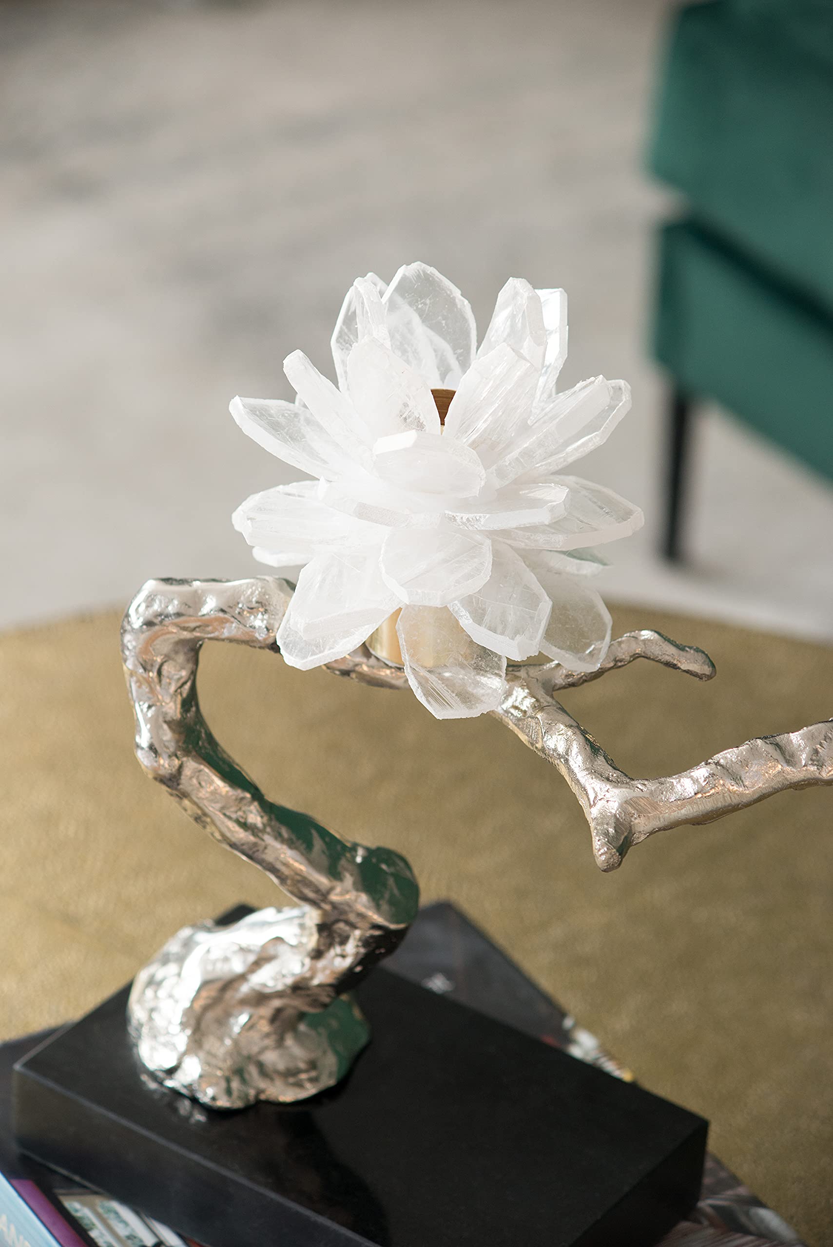 A&B Home Aluminum Candle Holder with Marble Stand - Glass Bird & Selenite Flower Tree of Life Design - 25x5x10 Inch - Elegant Table Top Centerpiece for Living Room, Console Table, Entryway - Perfect for Home Decor, Wedding Centerpieces & Holiday Decorations