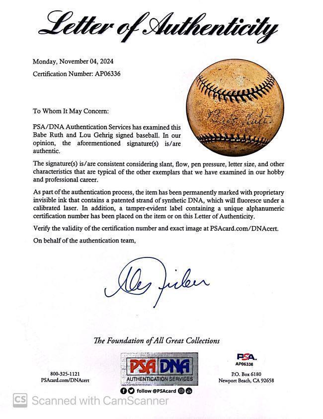 Authentic Babe Ruth & Lou Gehrig Signed New York Yankees Baseball - PSA/BAS Certified - Perfect for Baseball Memorabilia Collectors & Yankees Fans Display