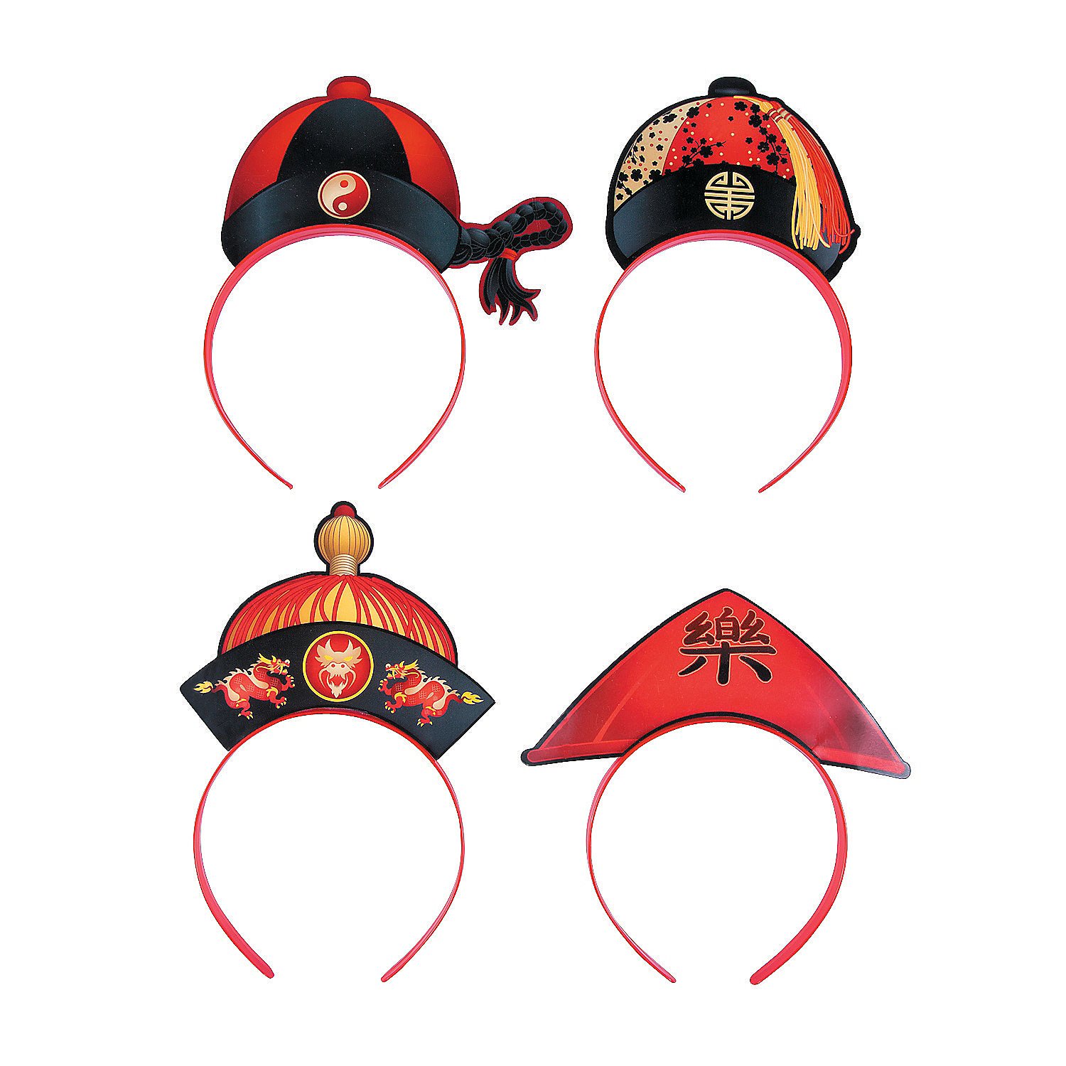 12 Pack Chinese New Year Asian Hat Headbands - Traditional Festival Costume Accessories for Lunar Celebration, Dragon Dance, Cultural Events & Themed Parties