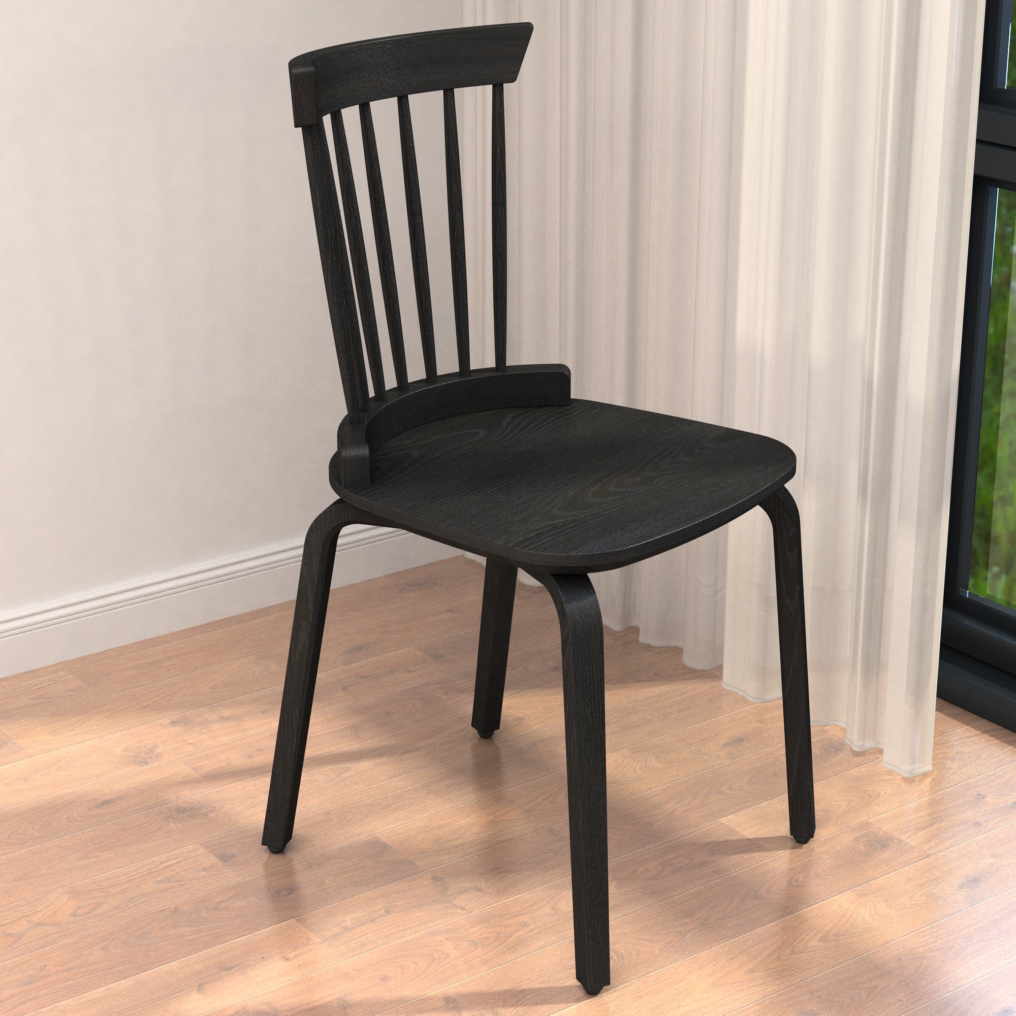 Farmhouse Wooden Spindle Back Dining Chairs Set of 2 - Solid Black Windsor Kitchen Chairs for Dining Room & Breakfast Nook | Rustic Home Decor & Comfortable Seating