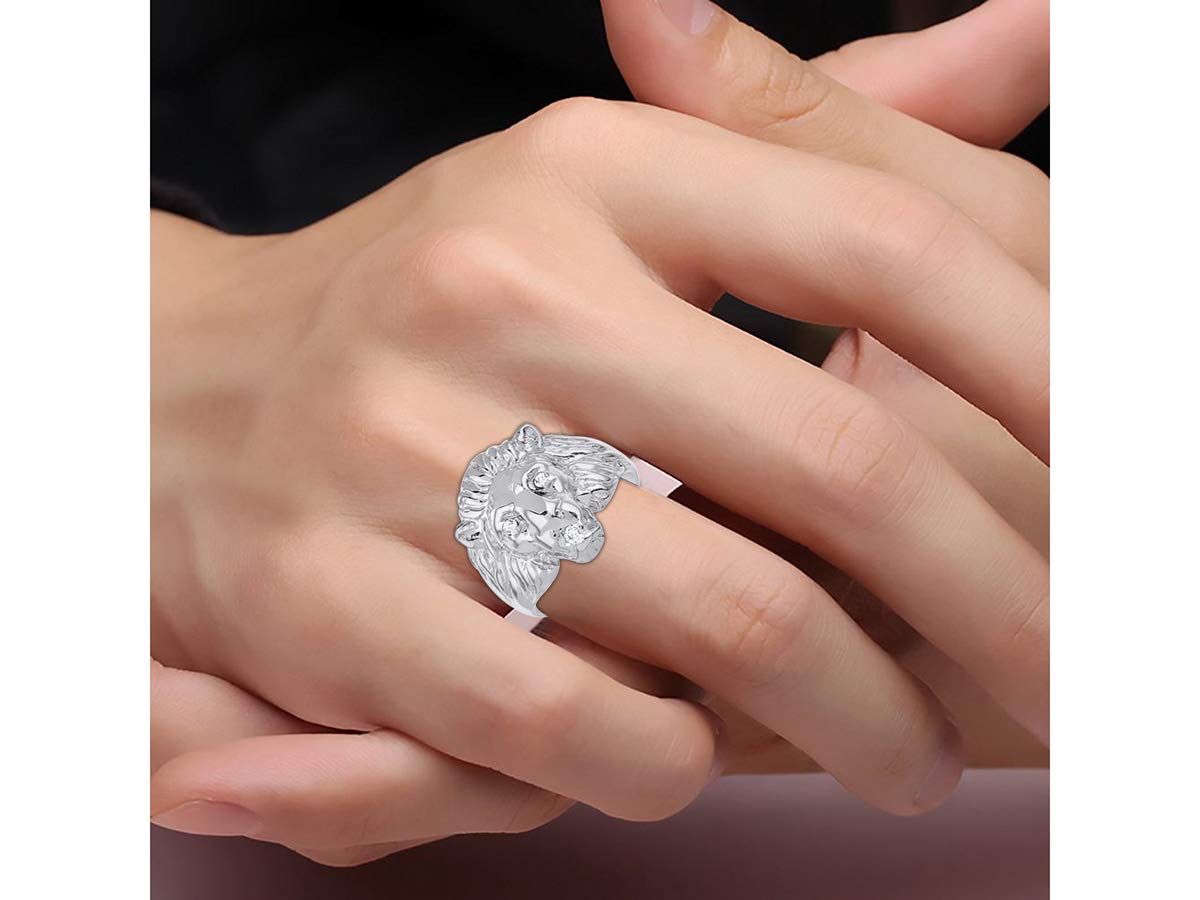 Rylos Lion Head Ring with Black Diamonds in Eyes & Gemstone Mouth - Sterling Silver Statement Ring for Men & Women (Sizes 6-13) | Perfect for Parties, Gifts & Bold Fashion Statements
