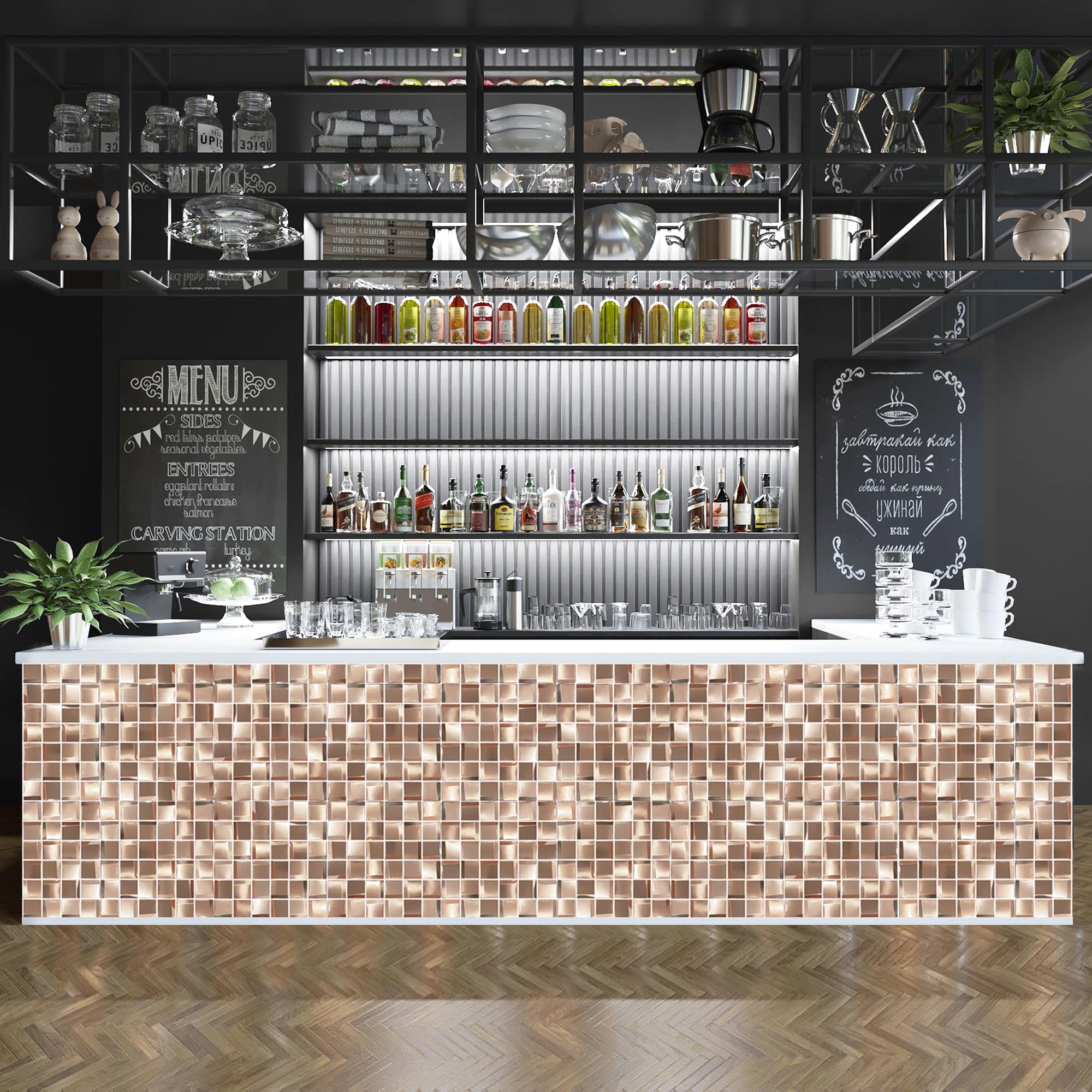 3D Copper Tile Backsplash - Peel and Stick Accent Wall Panels (5 Sheets) - Dimensional Wall Tiles for Kitchen, Bathroom & Home Decor