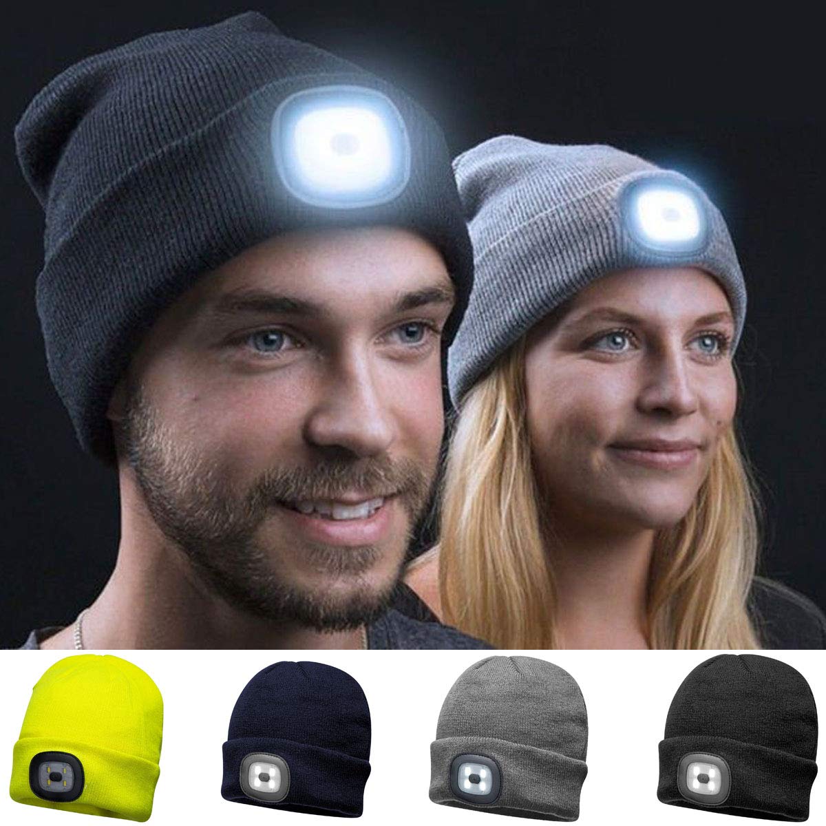 Unisex LED Headlight Winter Beanie Hat - Warm Cold Weather Knit Cap for Men & Women - Perfect for Outdoor Activities, Night Running, Camping & Hiking