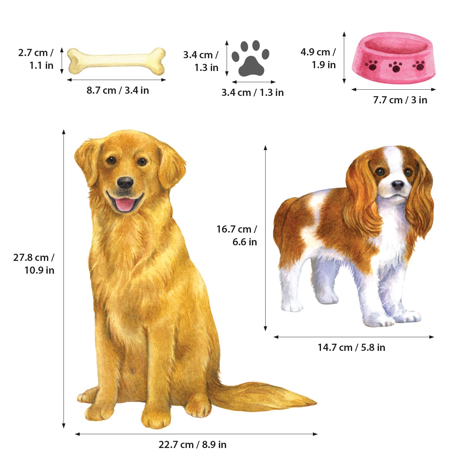 DECOWALL DS8-8045 Realistic 3D Dog Wall Stickers - Removable Peel & Stick Pet Animal Decals for Nursery, Kids Room Decor - Cute Puppy Prints Vinyl Poster (Perfect for Baby Boy/Girl Bedroom, Paw Patrol Theme, Pet Lover Home Decor)