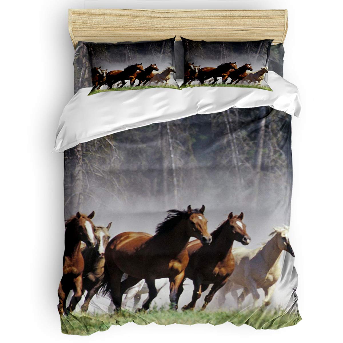 Laibao Home 4-Piece King Size Bedding Set - Soft Duvet Cover, Flat Sheet & Pillowcases with Wild Running Horses Print for Kids, Teens & Adults | Perfect for Bedroom Decor, Gift Giving & Cozy Sleep