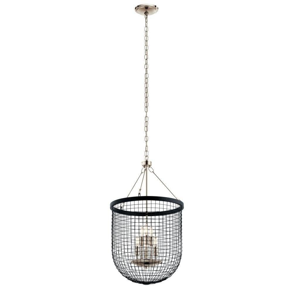 6-Light Industrial Farmhouse Pendant Lighting Fixture - Black Metal Wire Mesh Cage Chandelier for Kitchen Island, Dining Room, or Bar Decor