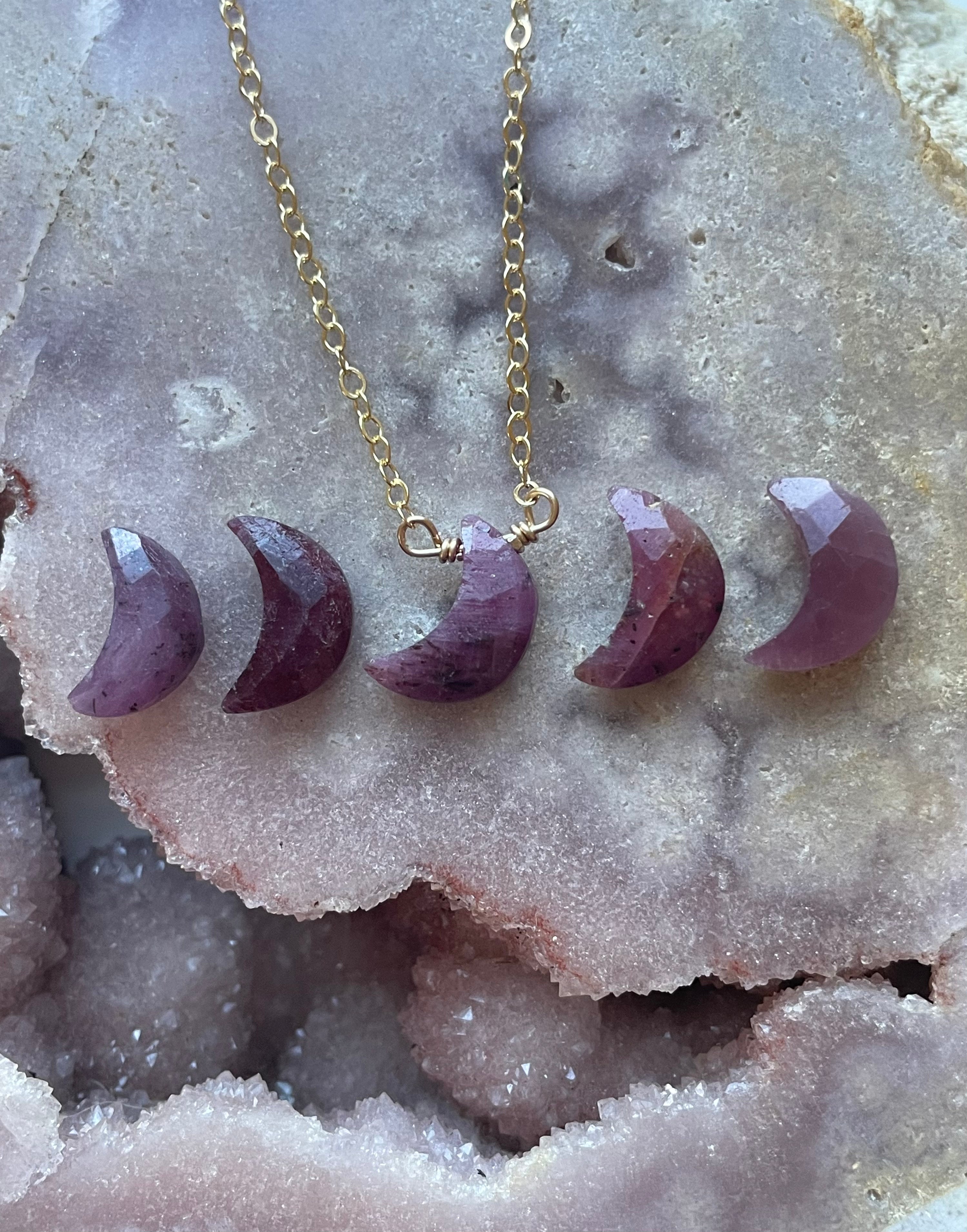Tiny Ruby Moon Crystal Necklace – Elegant Sterling Silver Pendant for Women | Perfect Gift for Valentine’s Day, Anniversary & Special Occasions | Boho Chic Jewelry for Everyday Wear & Spiritual Healing