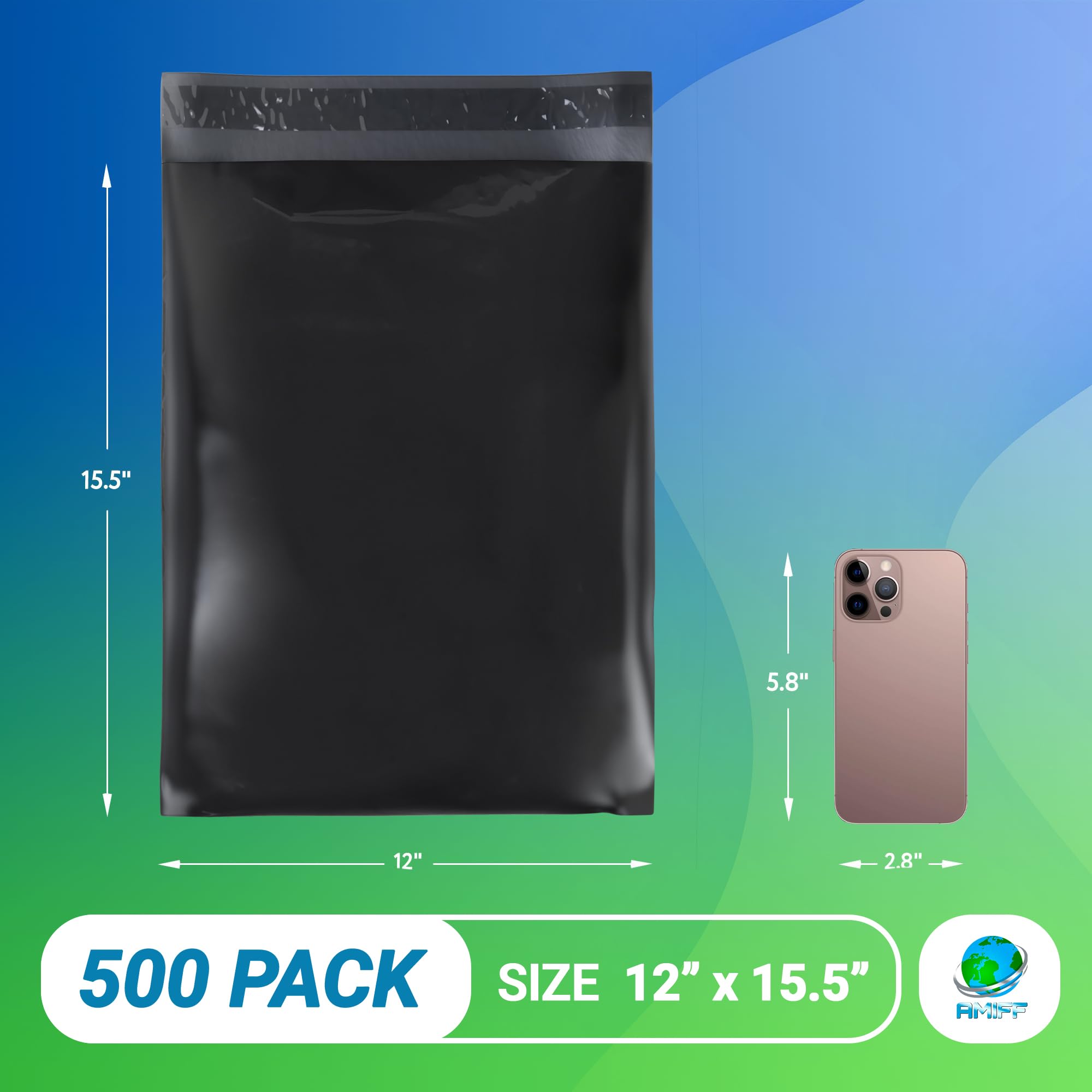 500 Pack Black Poly Mailers 12x15.5 Inch - 3.2 Mil Waterproof Stretchy Shipping Bags for Clothing, Towels & Apparel | Durable Mailing Envelopes for Ecommerce, Online Stores & Small Business Shipping