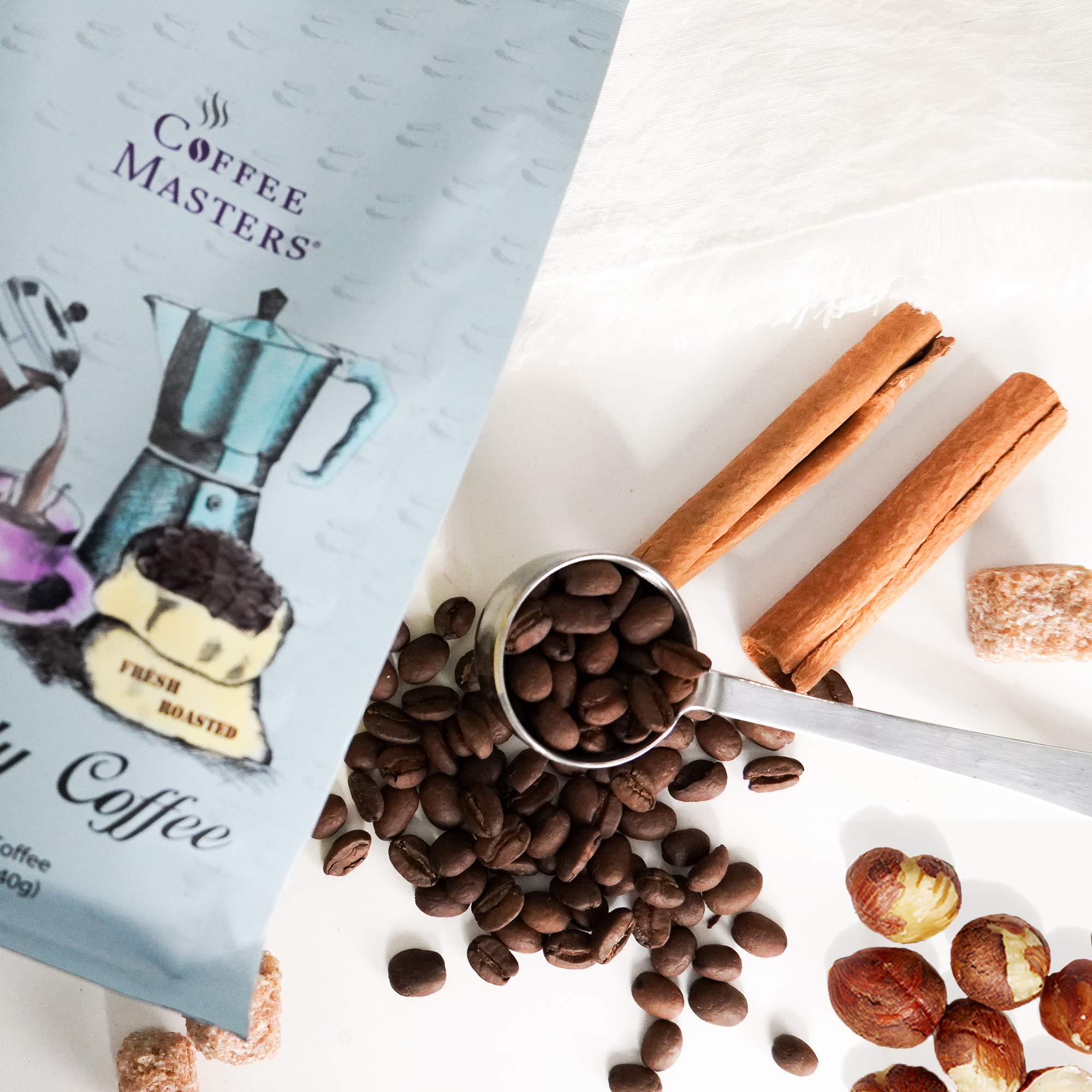 Premium Cinnamon Hazelnut Flavored Whole Bean Coffee - 12-Ounce Bags (Pack of 4) for Home Brewing, Office Use & Gifts | Coffee Masters Specialty Blend
