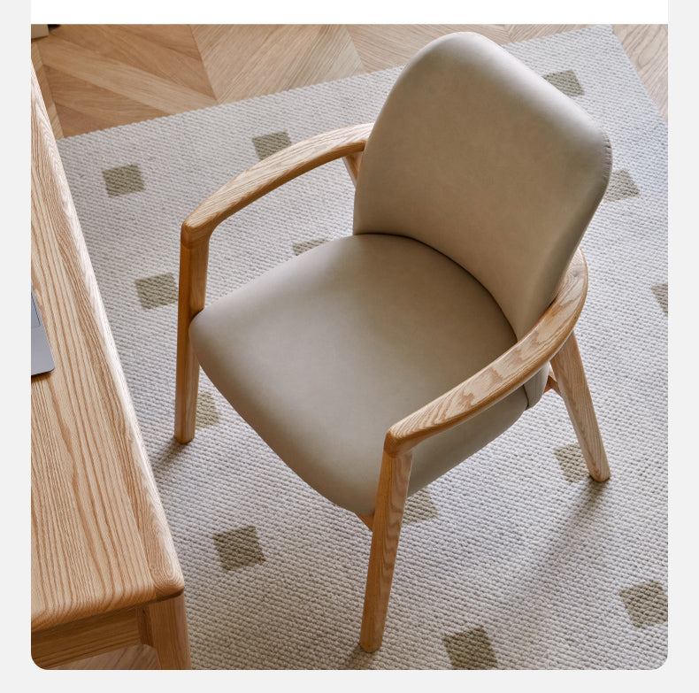Premium Solid Oak & Ash Wood Chair with Organic Leather Upholstery - Ergonomic Office & Living Room Furniture for Home & Workspace