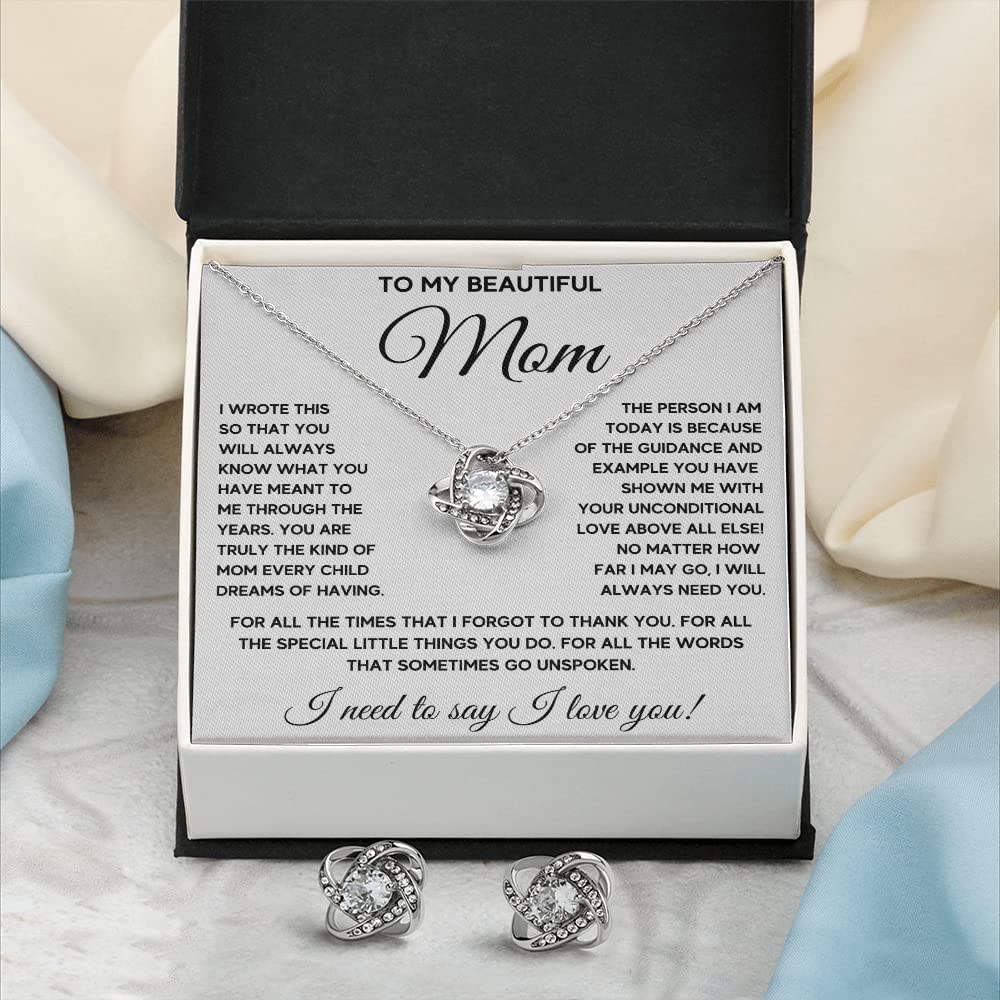 Personalized Mom Necklace - Sterling Silver Pendant Jewelry for Mother's Day, Christmas Gift from Son with Message Card & Gift Box | Cubic Zirconia Gemstone Necklace for Women | Perfect Birthday, Anniversary or Special Occasion Present