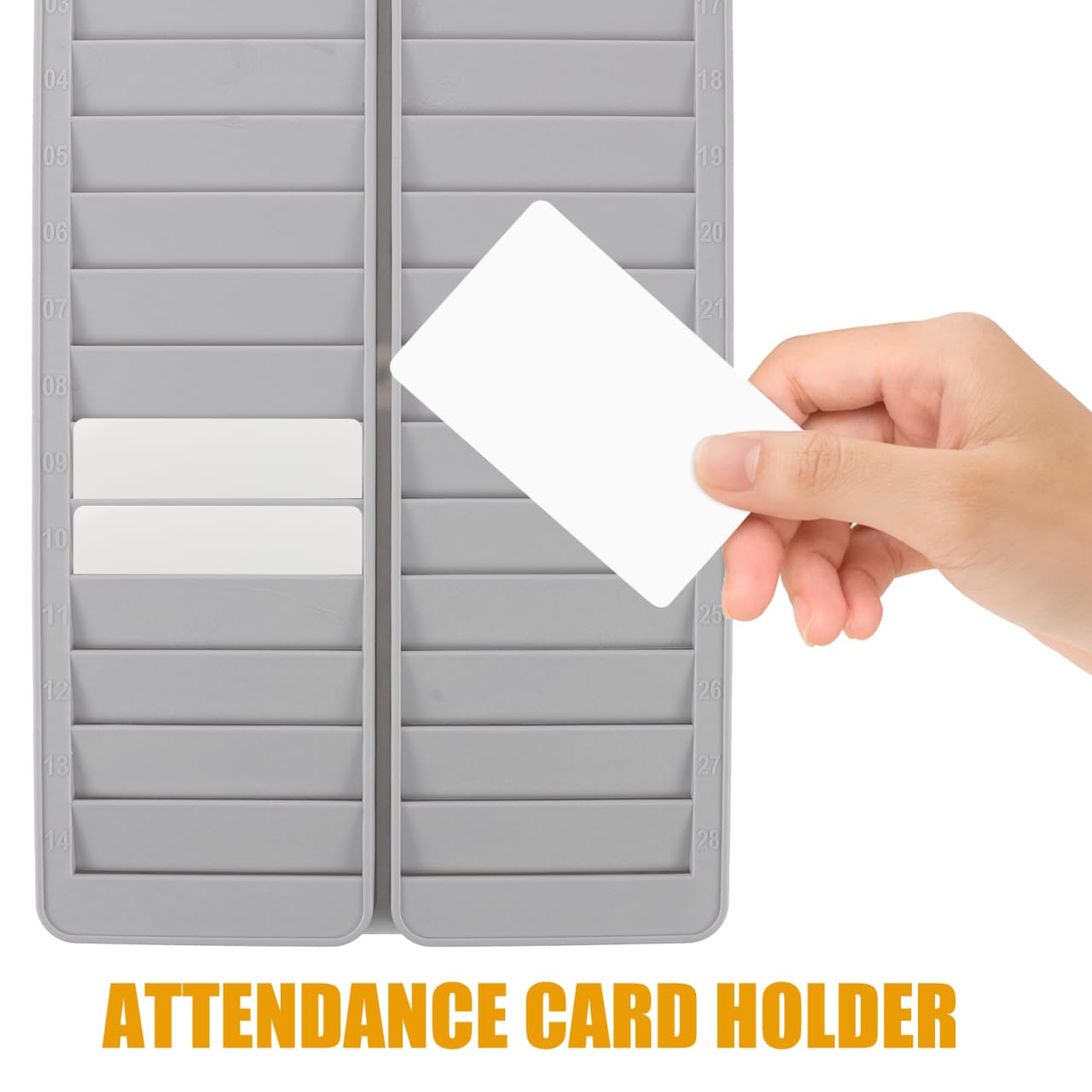 Vertical Wall-Mounted Business Card Holder & Badge Organizer - Material Card Rack with Time Clock Slot for Office, Retail & Attendance Management - Durable Pyramid Design for ID Cards, Time Cards & Business Cards Storage
