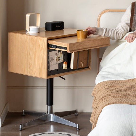 Solid Oak Wood Lift-Top Side Table with Wheels - Perfect for Living Room, Bedroom, or Office as Coffee Table, Nightstand, or Mobile Workstation