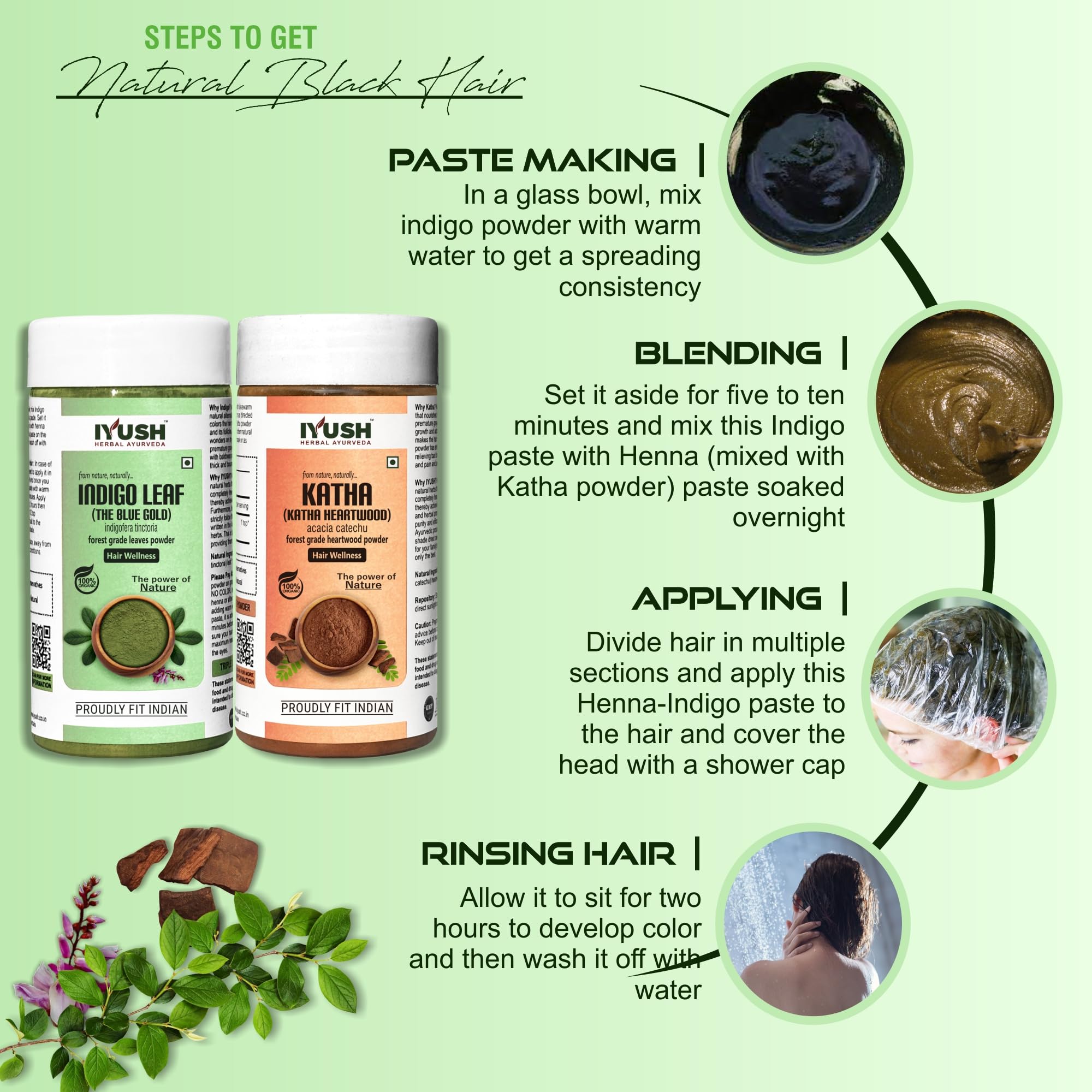 Organic Ayurvedic Indigo Powder & Katha Powder for Natural Hair Coloring - 500g (250g Each) | Herbal Hair Dye for Gray Coverage | Volumizing Hair Treatment | Perfect for DIY Hair Masks & Ayurvedic Hair Care Routines