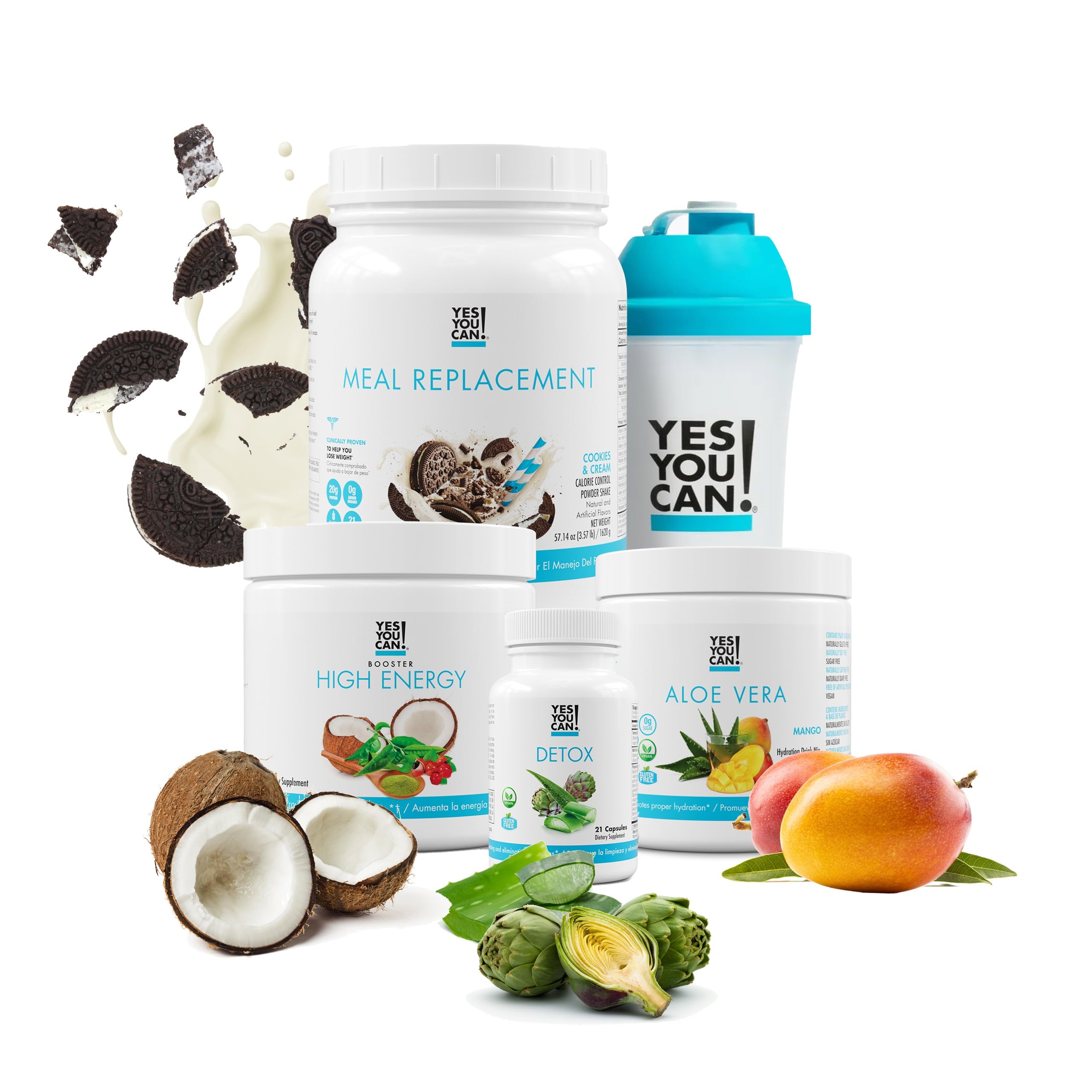 Yes You Can! Detox Plus Kit - Meal Replacement Cookies & Cream Shake Powder with Aloe Vera Mango Supplement | High Energy Booster for Weight Loss & Detox | Perfect for Post-Workout Recovery & Healthy Lifestyle