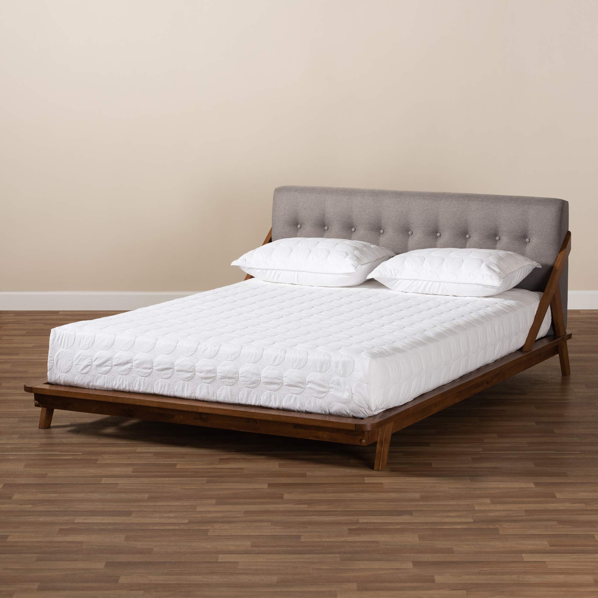 Baxton Studio King Size Platform Bed Frame - Modern Gray & Walnut Wood Finish - Perfect for Master Bedroom, Guest Room, or Apartment