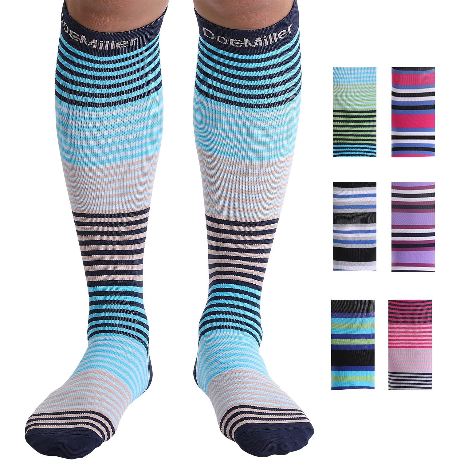 Doc Miller Compression Socks for Women & Men - 15-20mmHg Medical Grade Knee High Support Socks - Ideal for Running, Nursing, Travel, Pregnancy & Varicose Veins Relief - Perfect for Athletes, Nurses & Frequent Flyers (1 Pair)