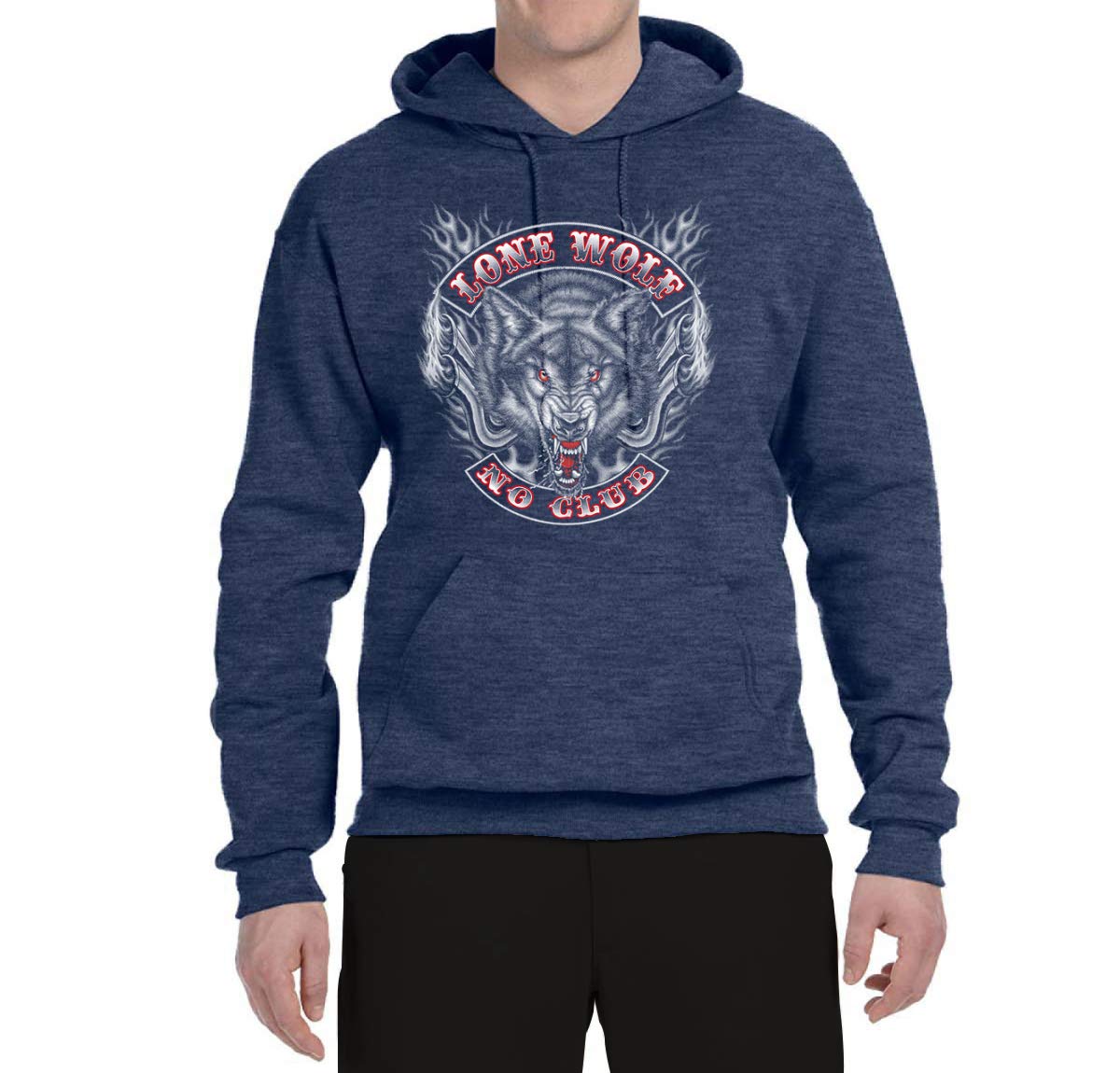 Lone Wolf No Club Cool Motorcycle Biker Fire Fashion Unisex Graphic Hoodie Sweatshirt for Riding, Streetwear & Casual Outfits