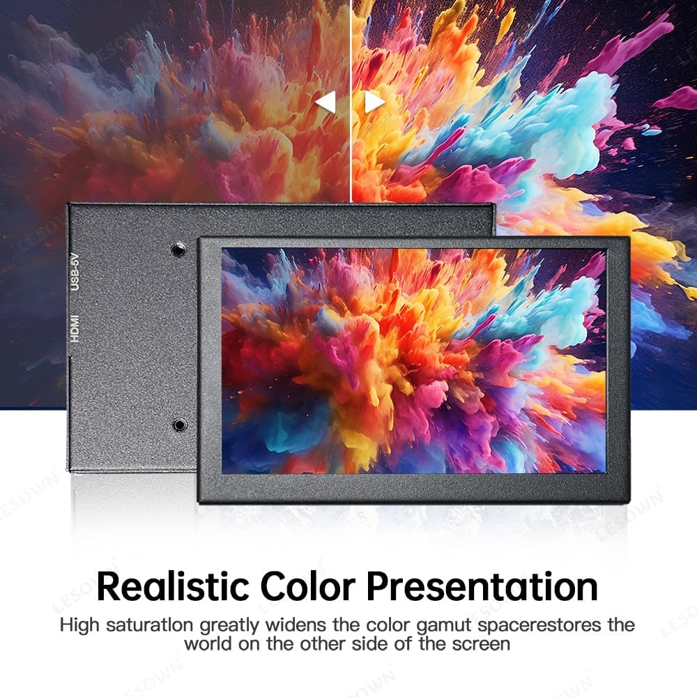 LESOWN 5 Inch IPS HDMI Monitor - 800x480 Resolution, VESA Mountable, Metal Shell, Portable Mini LCD Display for Gaming, Raspberry Pi, Security Camera & DIY Projects