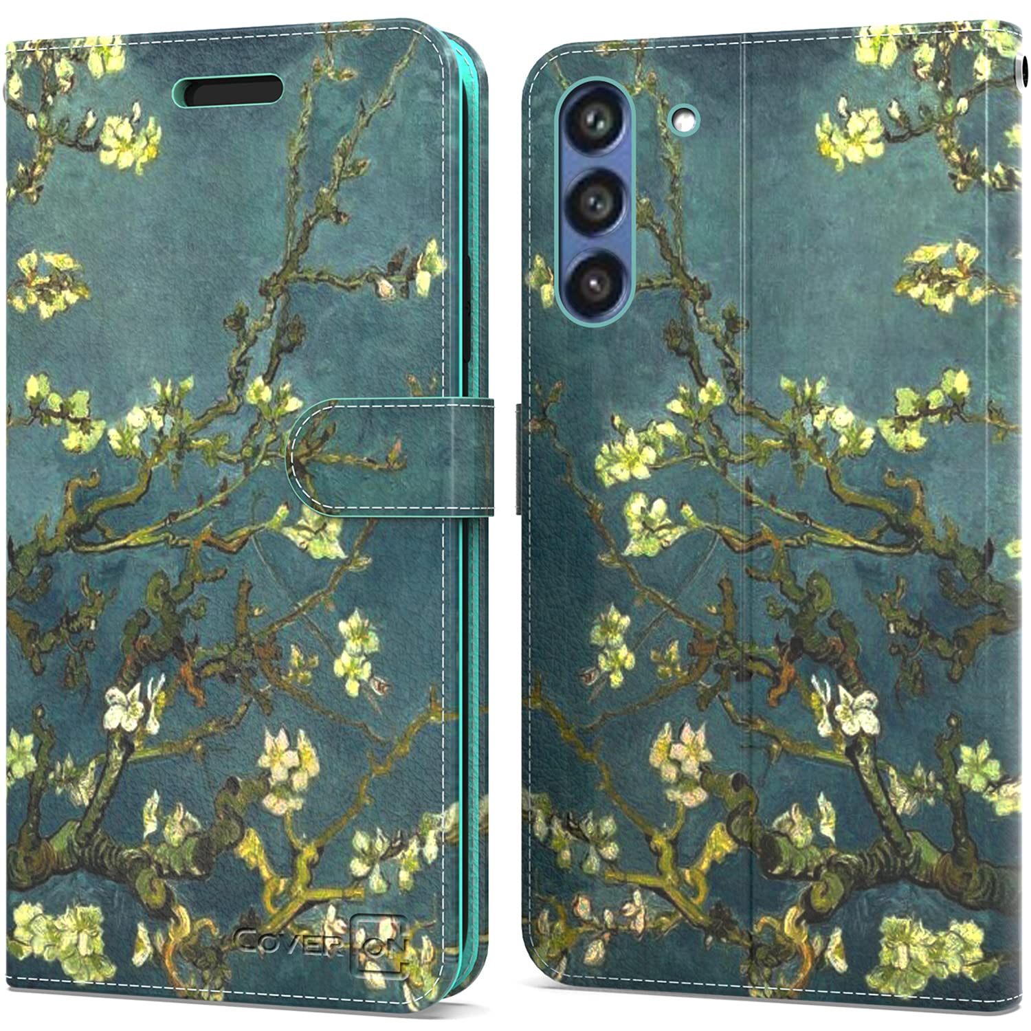 RFID Blocking PU Leather Wallet Case for Samsung Galaxy S21 FE - Flip Folio Stand Cover with Card Slots & Phone Holder (Almond Blossom) | Perfect for Travel, Business & Everyday Use