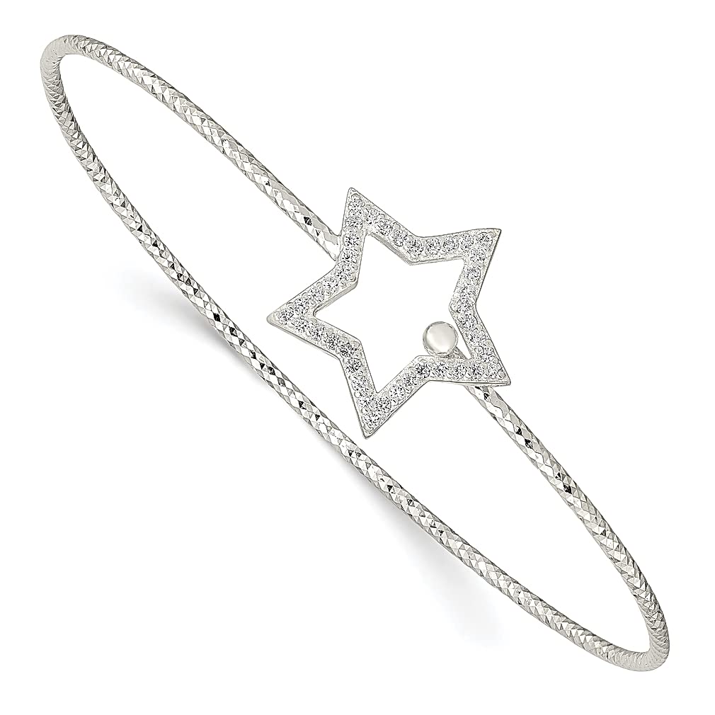 925 Sterling Silver Cubic Zirconia Star Interlocking Bangle Bracelet - Expandable Stackable Cuff with Hook Clasp (6.5 Inch) - Celestial Fine Jewelry for Women - Perfect Gift for Her - Ideal for Everyday Wear, Date Nights & Special Occasions