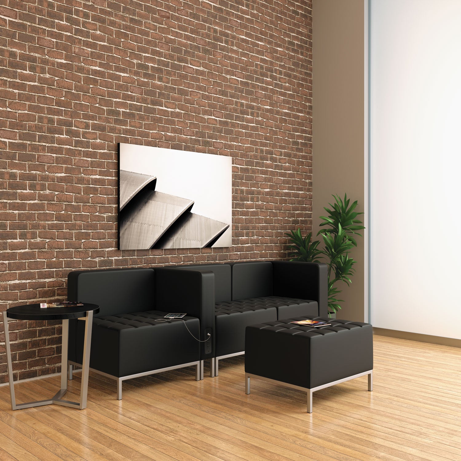 Alera QUB Series Ottoman - 26.38 x 21.5 x 17.5 Inches, Black Storage Footrest Stool for Living Room, Office & Bedroom