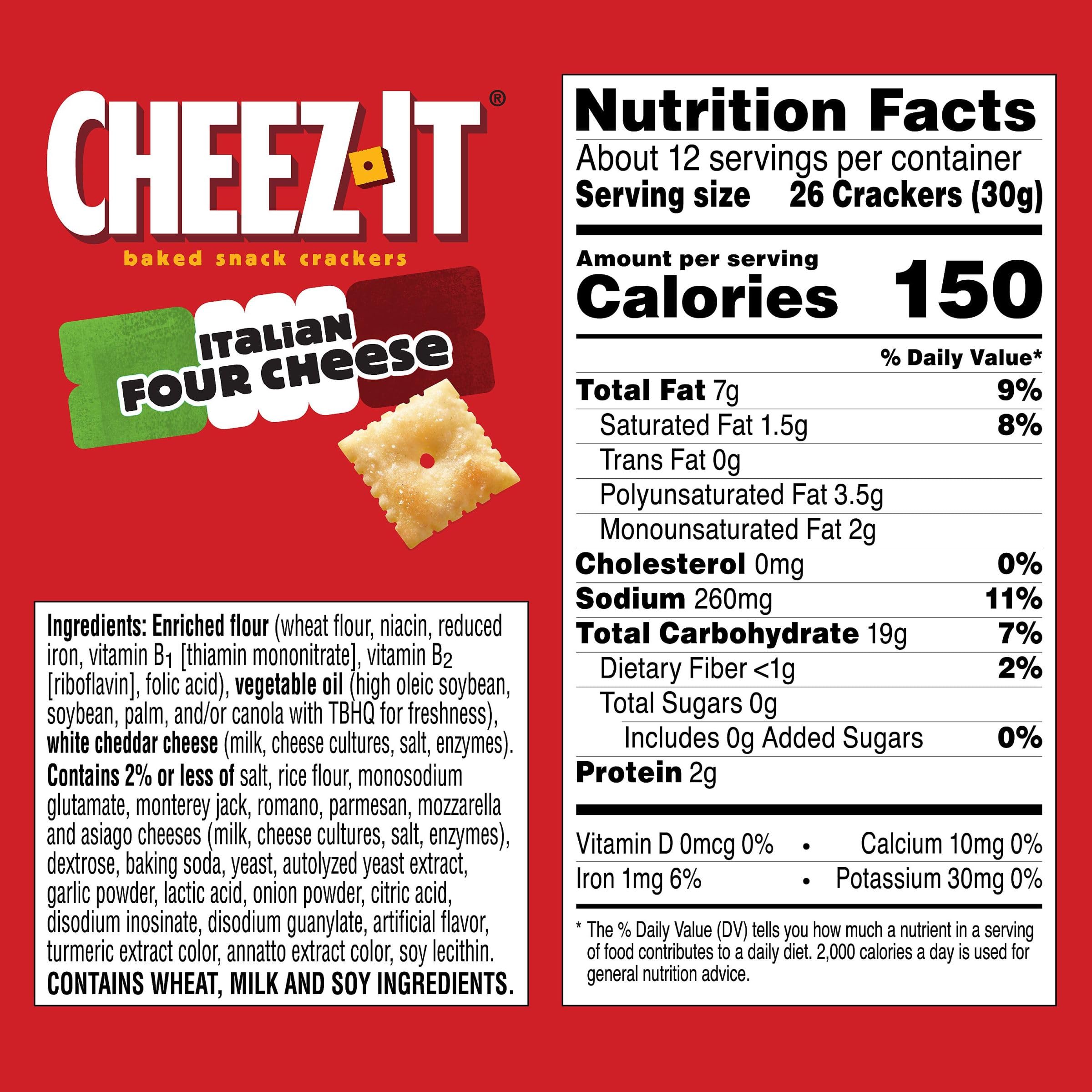 Cheez-It Italian Four Cheese Baked Snack Crackers - 12.4oz Box | Delicious Cheese Flavored Crackers for Office, School & Kids Snacks | Perfect for Lunchboxes, Parties & Movie Nights