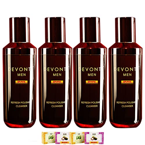 Premium Men's Facial Cleanser - Devonte 296 Refresh Polishing Skincare 3.38 Fl Oz (Pack of 4) | Deep Pore Cleansing, Oil Control & Exfoliation | Daily Face Wash for Men | Free Tomato Facial Mask Included | Fast DHL Shipping  [Usage Scenario: Perfect for daily skincare routine, gym post-workout refresh, or pre-shave preparation to prevent irritation and ingrown hairs]