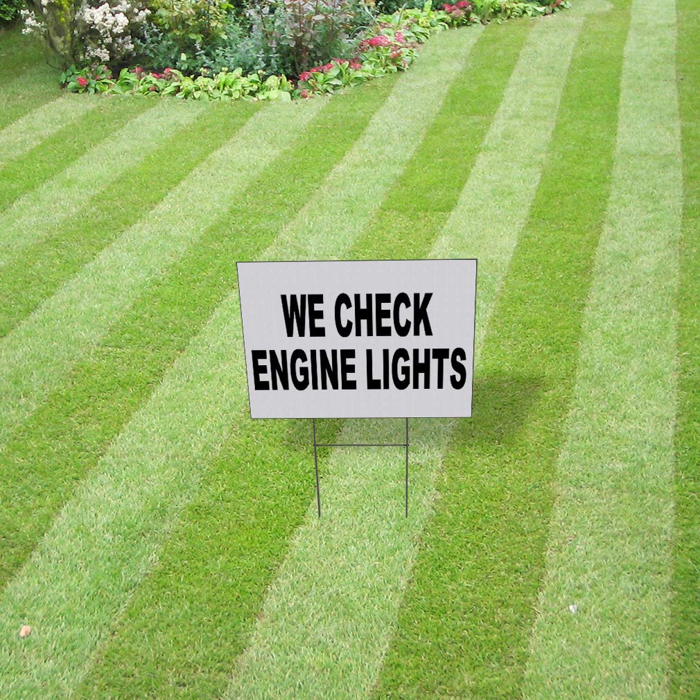 24x18 Inch Weatherproof Yard Sign - 'We Check Engine Lights' Black Auto Repair Shop Sign - Durable Outdoor Lawn & Garden Decoration for Car Shops, Garages, and Businesses
