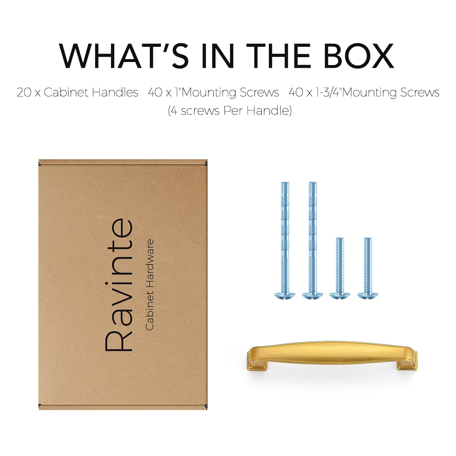 Brushed Brass Cabinet Handles 20 Pack - Solid 3.75