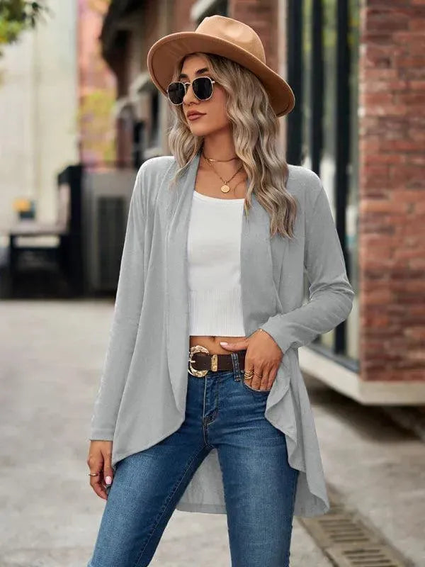 Women's Solid Color Loose Fit Cardigan Sweater - Lightweight Knit Open Front Long Sleeve Cover Up for Casual Wear, Office, and Layering