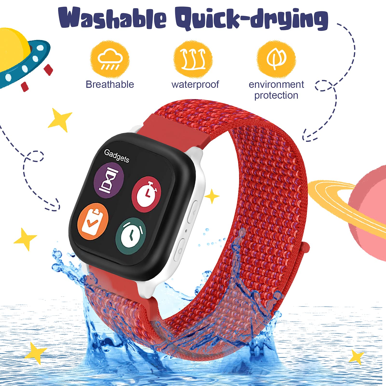 MHunter Kids Nylon Watch Band - 20mm Soft Breathable Sport Hook Loop Strap for Gizmo Watch 3 2 1 / Gabb Watch 3 2 1 / SyncUP Watch - Durable Replacement Smartwatch Bands for Boys & Girls - Perfect for School, Sports & Outdoor Activities