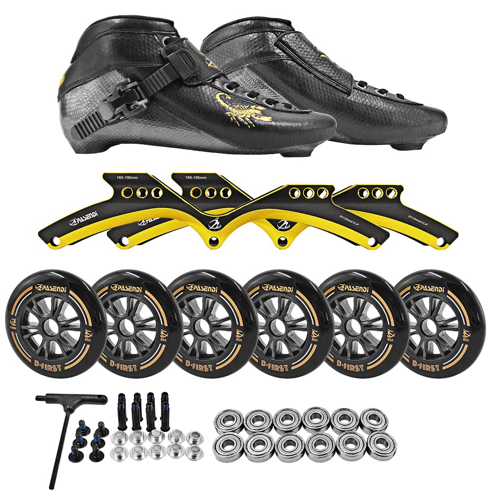 Professional 3X125MM Carbon Fiber Inline Speed Skates for Men - Big Wheels Roller Skating Shoes Black | Perfect for Racing, Training & Outdoor Sports