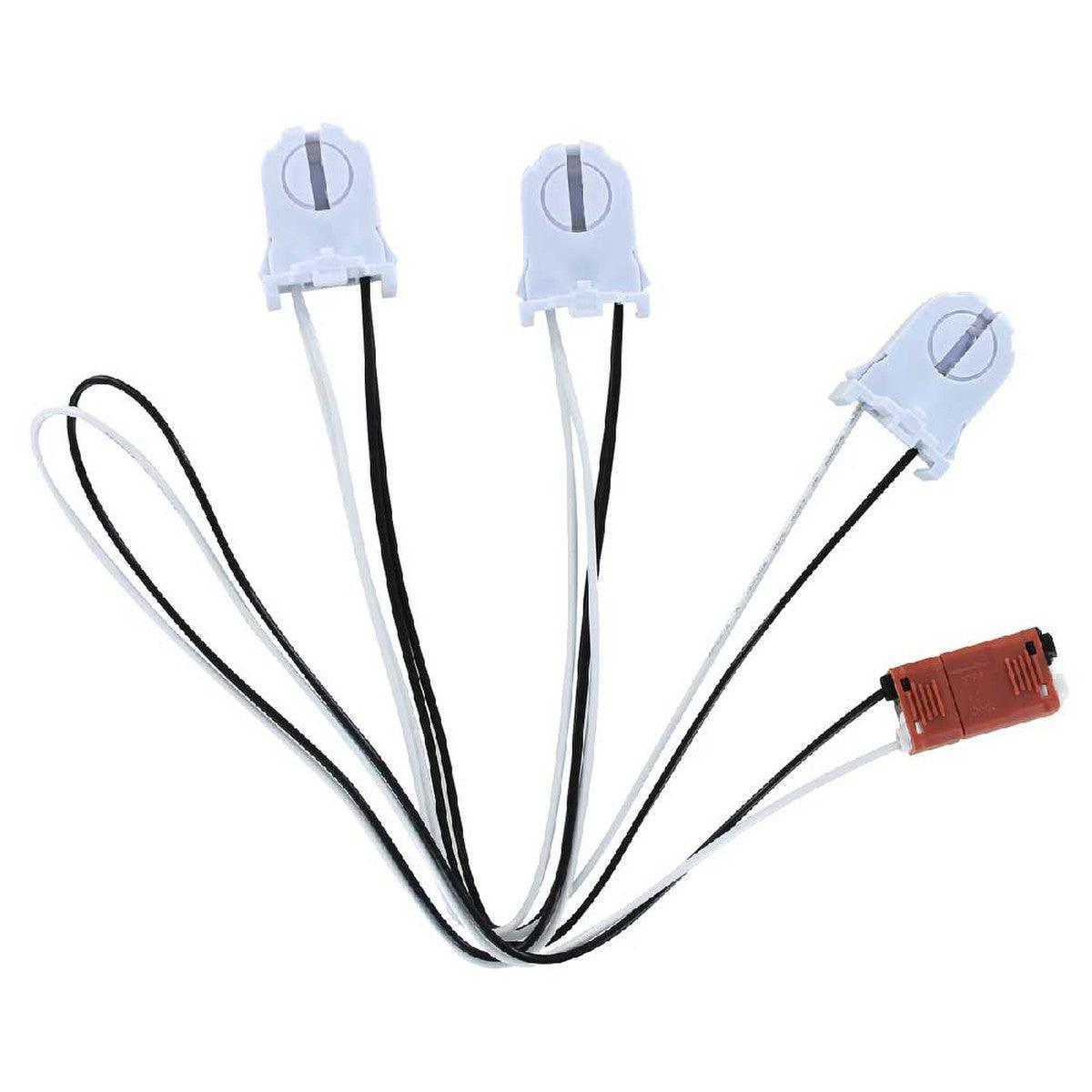 3 Lamp LED Tube Wiring Harness with Short Non-Shunted Sockets - Easy Installation for T8/T12 LED Tube Retrofit in Offices, Warehouses & Garages
