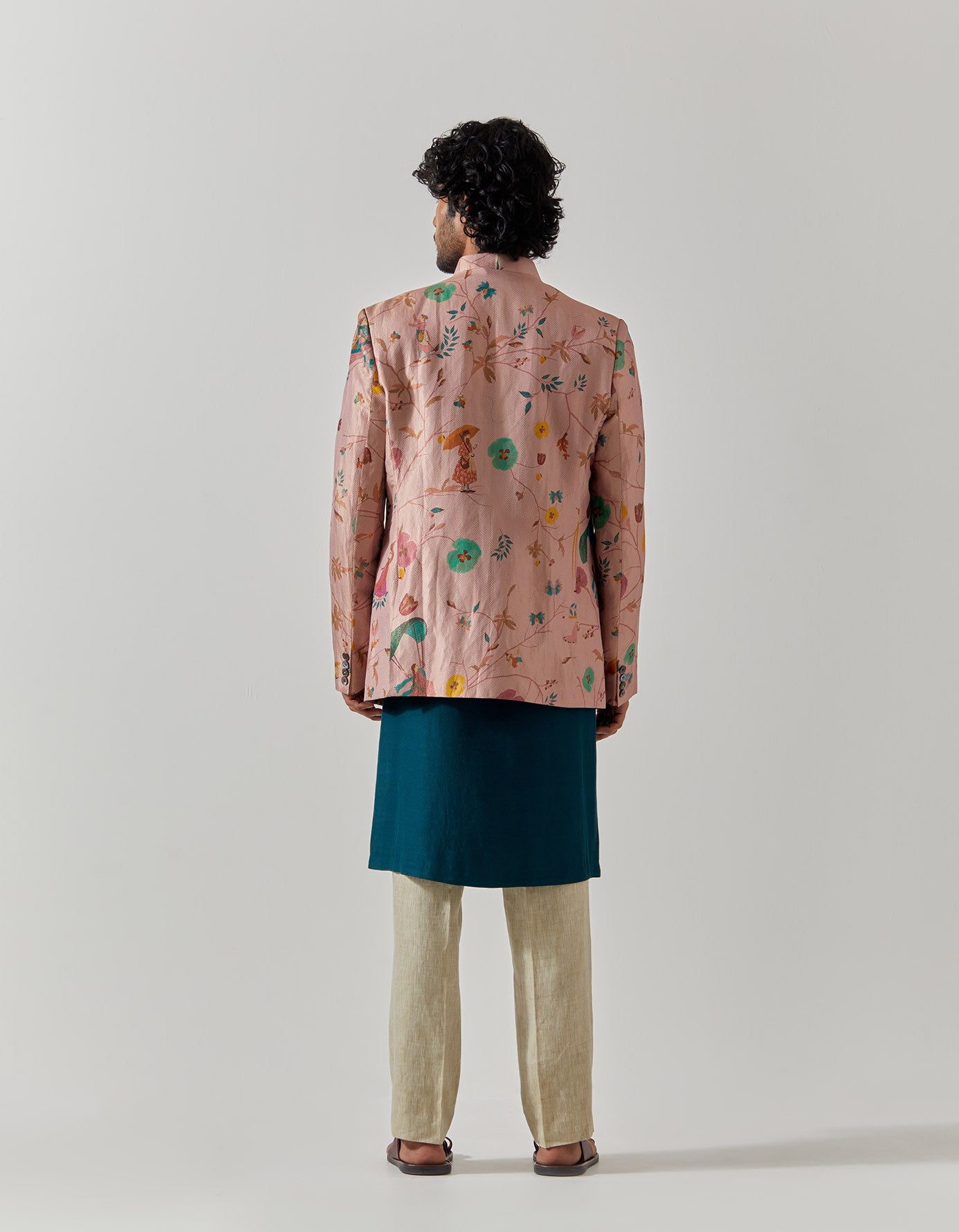 Elegant Bandhgala Silk Brocade Jacket with Quartz Vineyard Design | Premium Indian Menswear for Weddings & Special Occasions