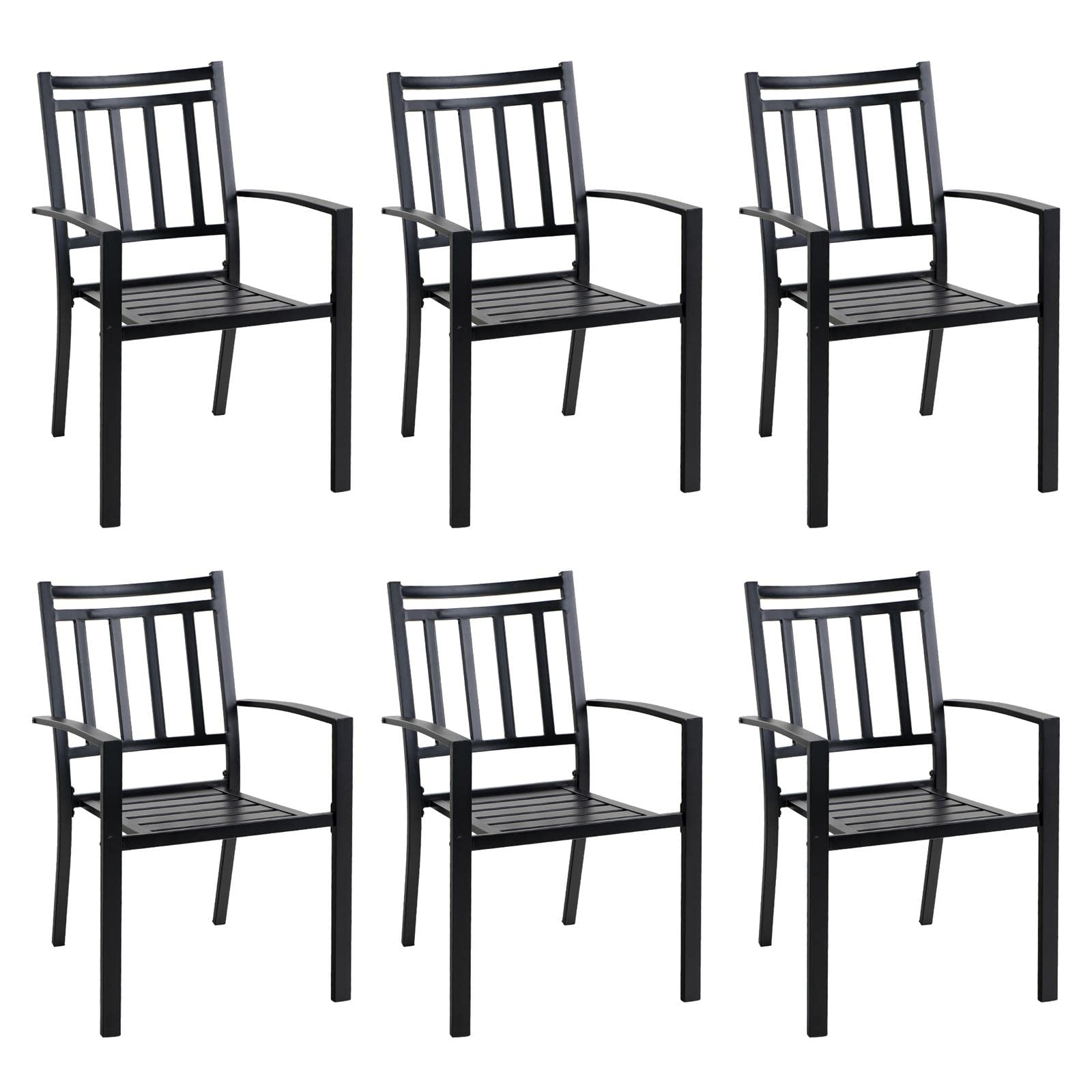 Sophia & William 6-Piece Black Metal Outdoor Dining Chairs Set - Stackable Patio Chairs with E-Coated Wrought Iron Frame - Perfect for Garden, Backyard, Poolside & Restaurant Outdoor Seating