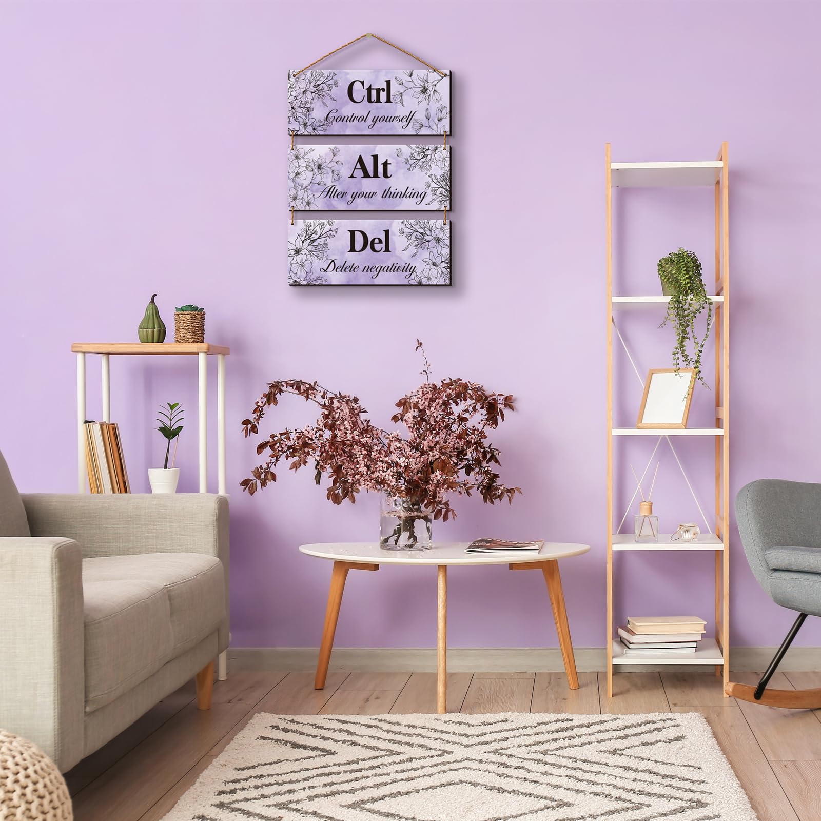 3-Piece Purple Wall Art Set - Farmhouse Wooden Signs with Inspirational Quotes for Bathroom, Office, Bedroom & Living Room Decor | Perfect for Women's Spaces & Home Décor | Motivational Ctrl Alt Del Design