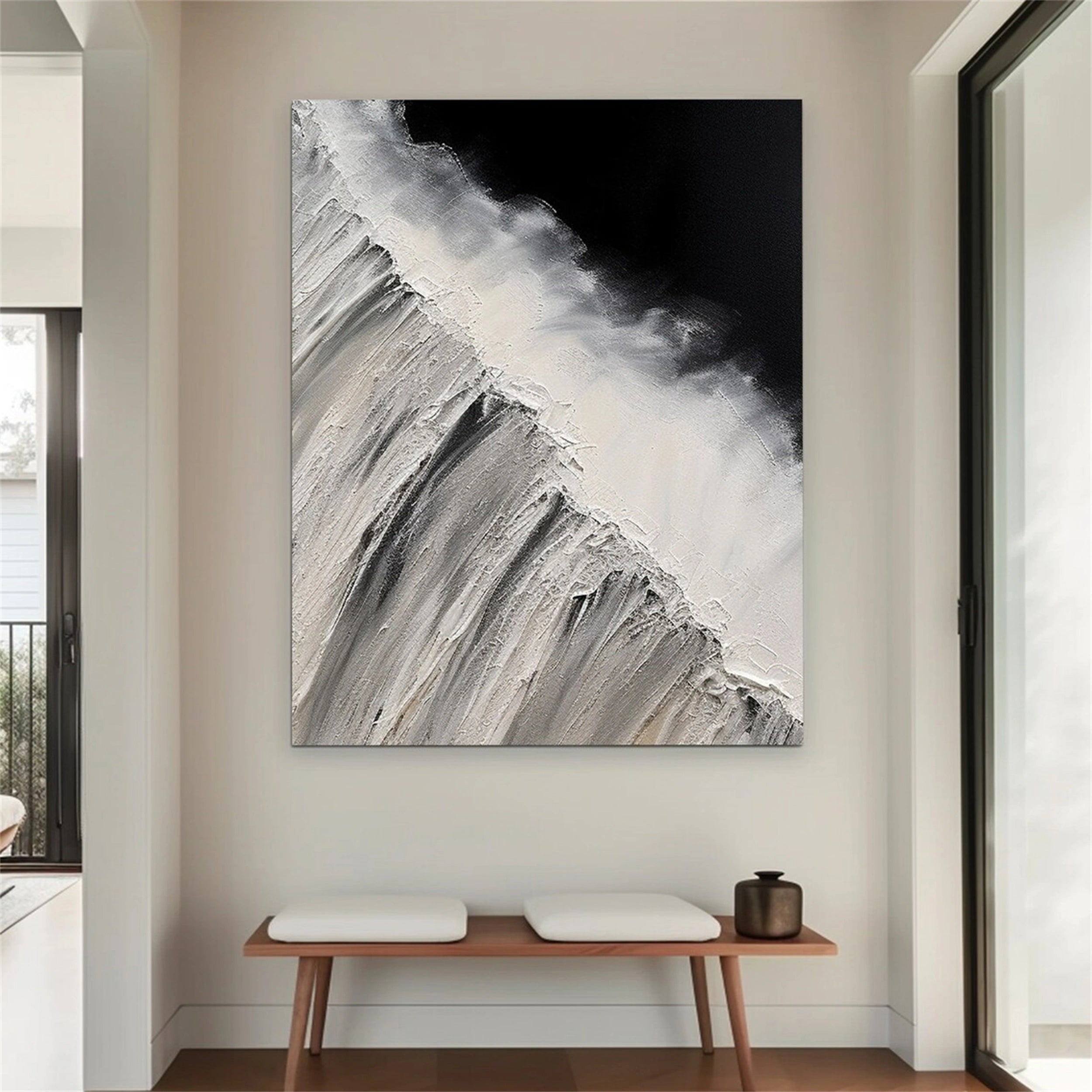 White & Black Minimalist Textured Painting Canvas #MM155 - Abstract Wall Art for Modern Home & Office Decor