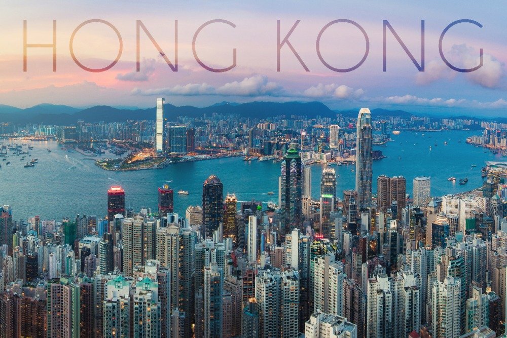 Hong Kong China Aerial View - 16x24 Hand Signed Giclee Art Print, Vivid Textured Wall Decor for Living Room, Office & Gallery Display