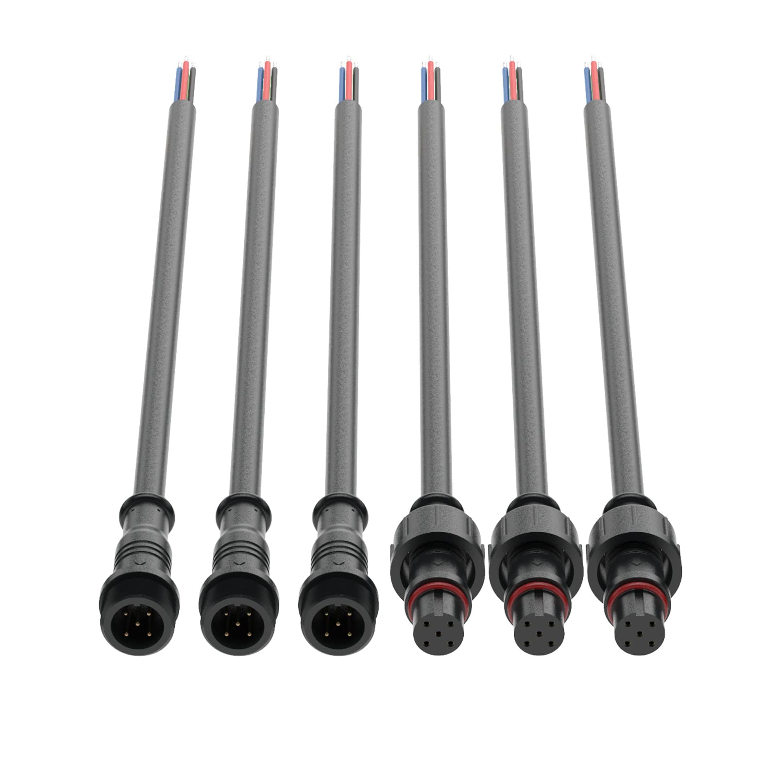 5 Pin Electrical Connector 24AWG IP65 Waterproof Male Female Connector - 7.87in/20cm Extension Cable for LED Strip Lights - Compatible with Cars, Trucks, Boats, Indoor/Outdoor Use - 15mm Nut Small Size (3 Pairs) - Perfect for Automotive Wiring, Marine Lighting & DIY LED Projects
