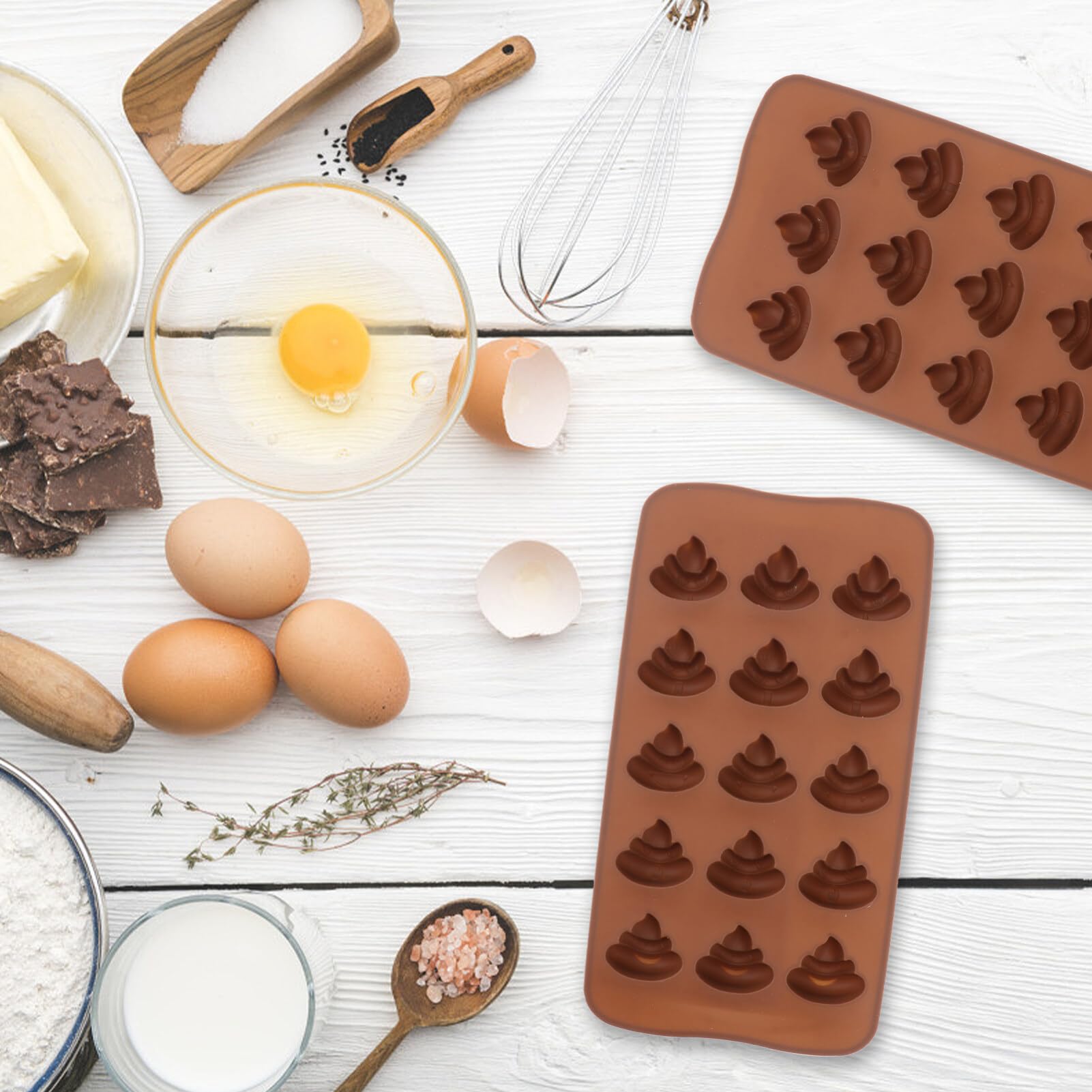 Operitacx 3-Piece Silicone Poop Mold Set - Funny Baking Molds for Chocolate, Cake, Candy & Fondant - Non-Stick 15 Cavity Poop Shaped Molds (Brown) - Perfect for Birthday Parties, Halloween Treats & Prank Gifts